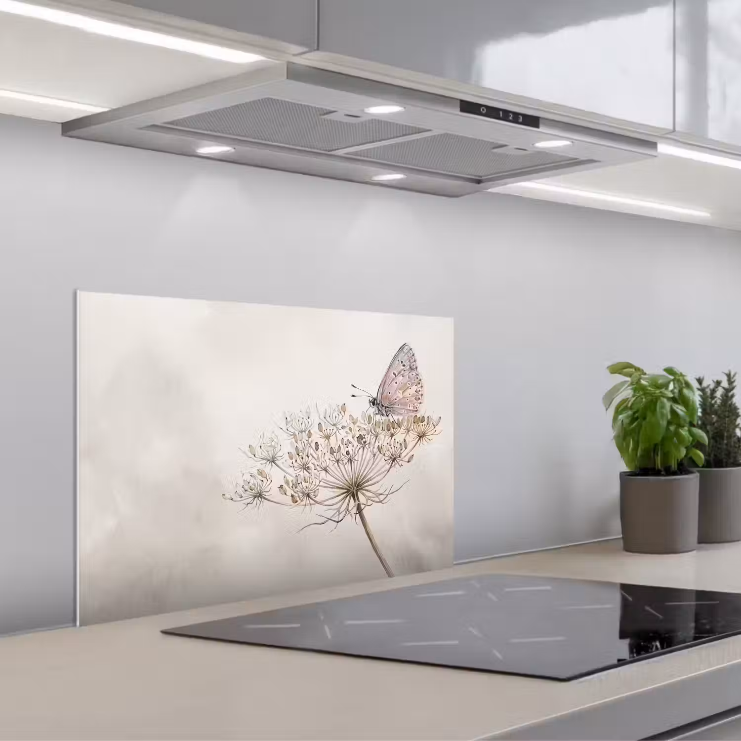 Vlinder - Bloem -Natuur - Beige keuken achterwand spatscherm klein -3d_schuin