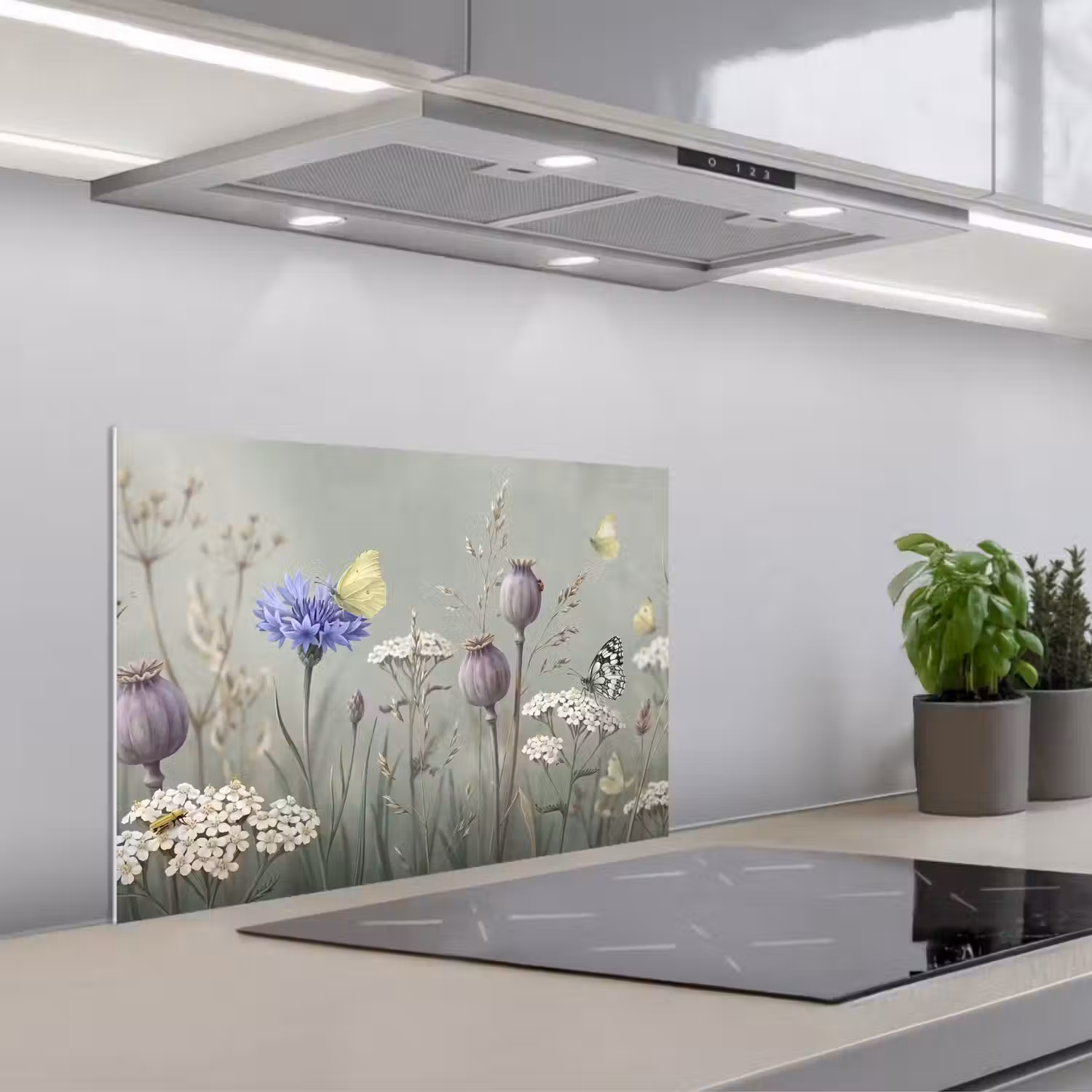 Vlinders - Wildbloemen - Illustratie - Kleurrijk keuken achterwand spatscherm klein -3d_schuin