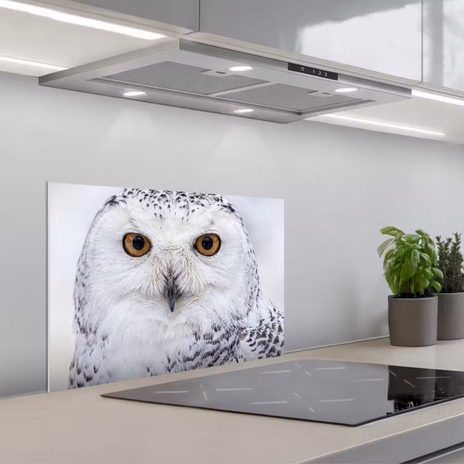 Sneeuwuil - Oog - Wildlife - Wit keuken achterwand spatscherm klein -3d_schuin