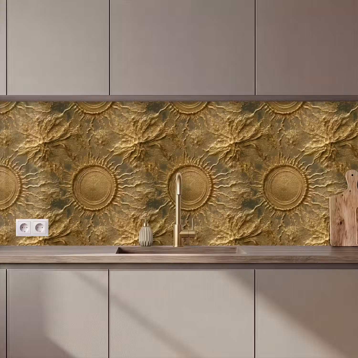 Zon - Reliëf - Antiek - Goud keuken achterwand 2 middel 871 zz_3dshopping