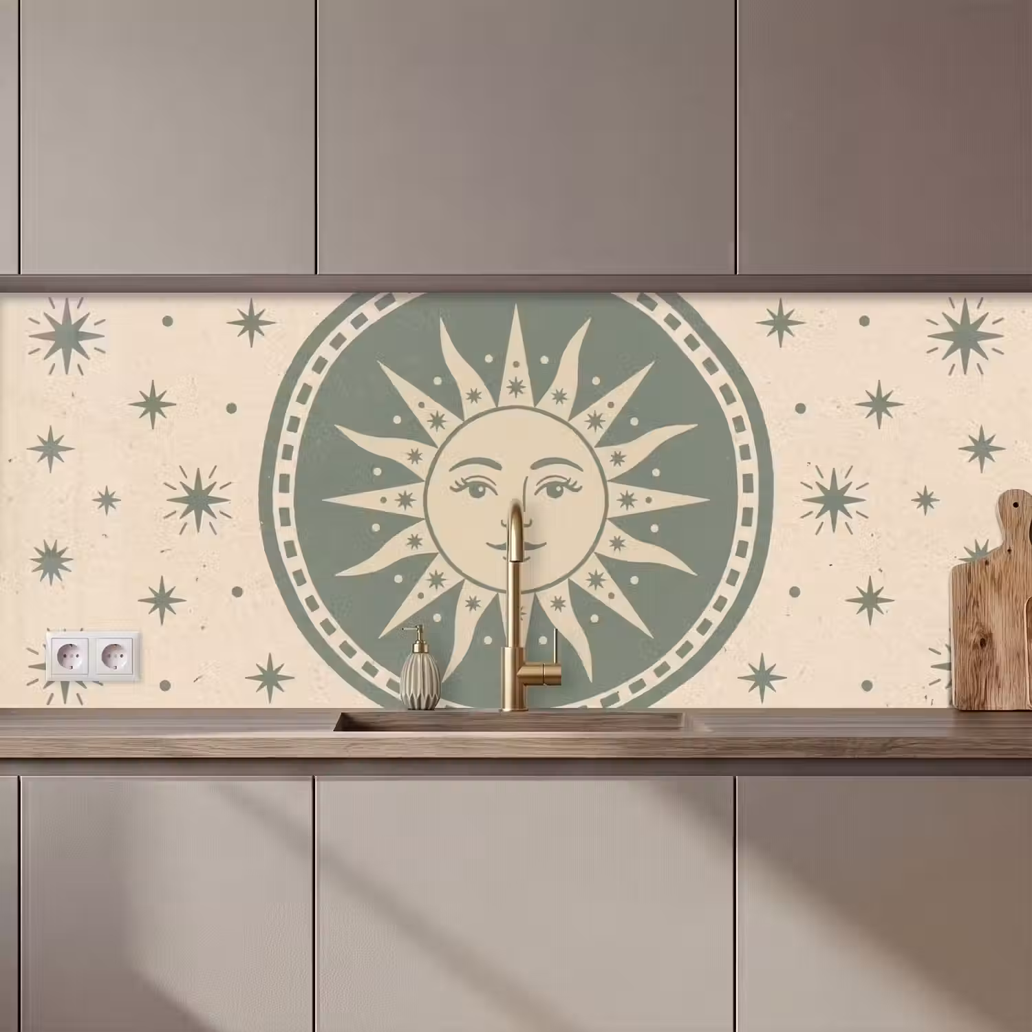 Zon - Sterren - Astrologie - Vintage - Groen keuken achterwand 2 middel zz_3dshopping