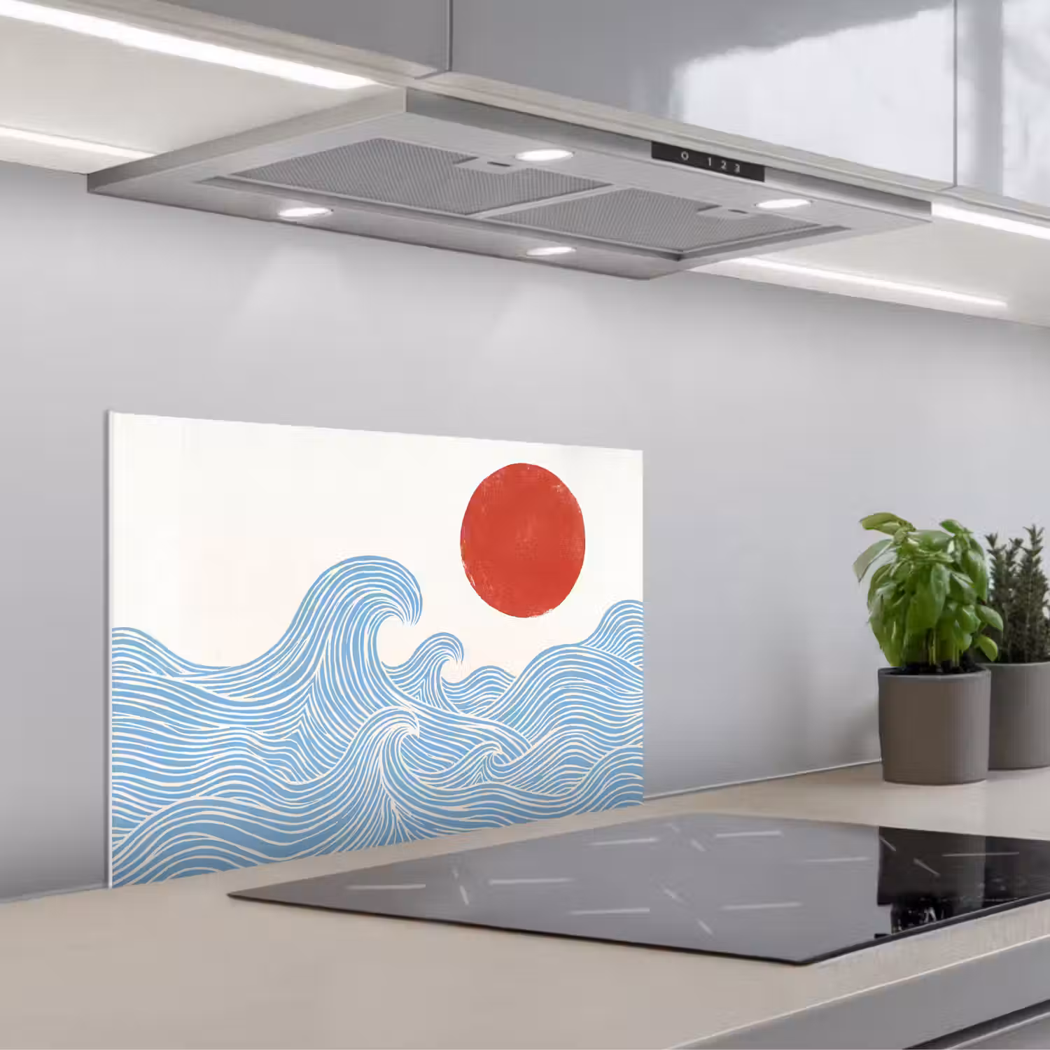 Zon - Golven - Oceaan - Abstract - Rood keuken achterwand spatscherm klein -3d_schuin