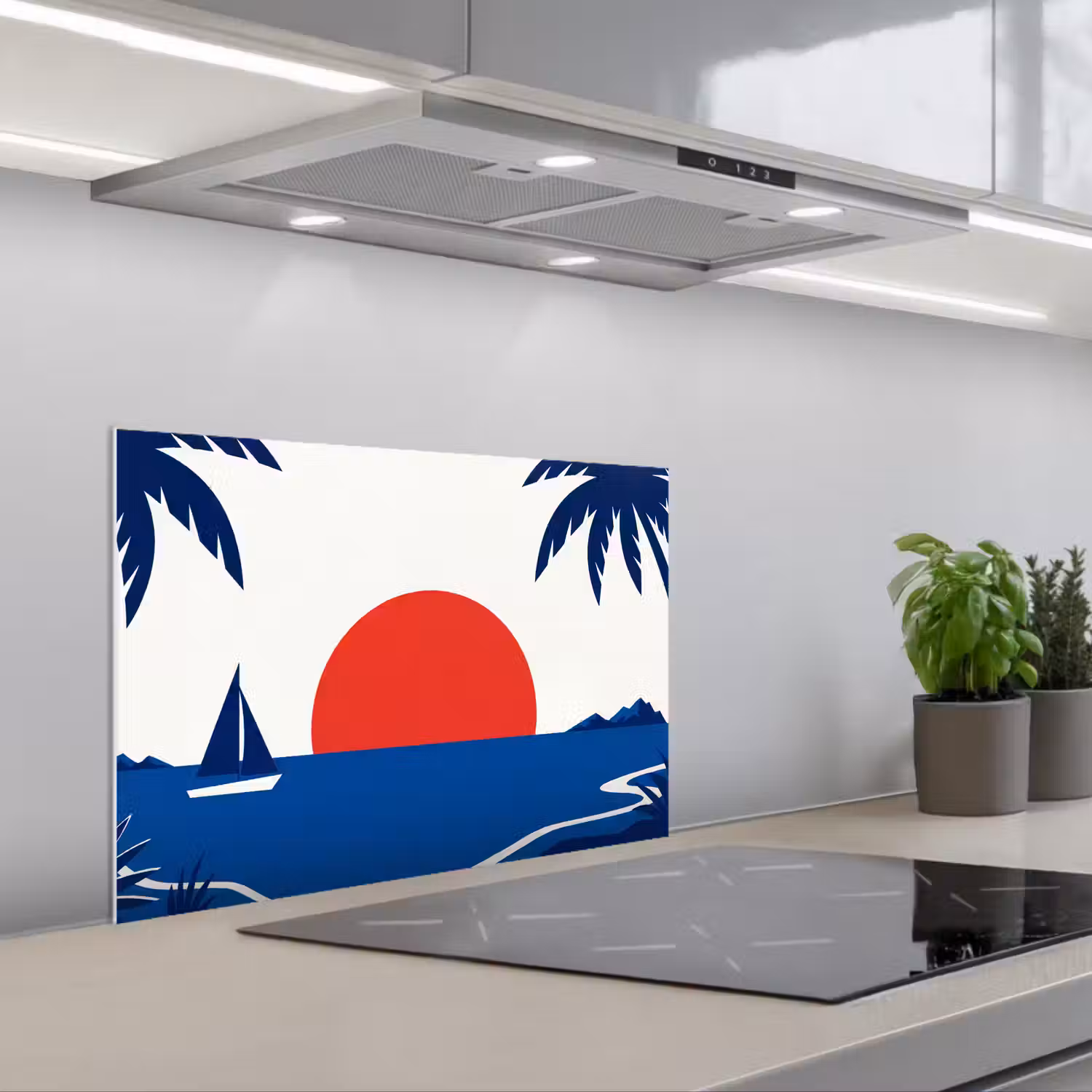 Zonsondergang - Zee - Palmboom - Tropisch - Modern keuken achterwand spatscherm klein -3d_schuin