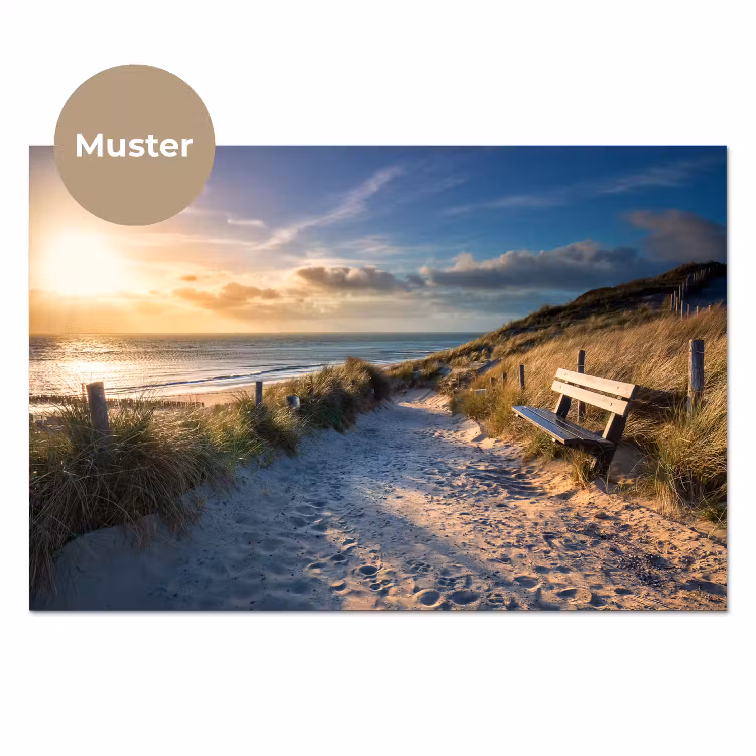 Zonsondergang - Strand - Duin - Gras - Bank keuken achterwand sample klein -3d_DE