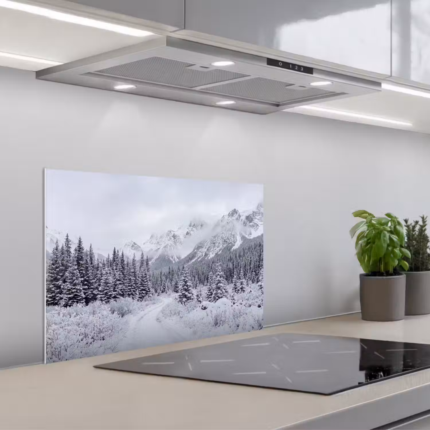 Weg - Bergen - Sneeuw - Naaldbos - Avontuurlijk keuken achterwand spatscherm klein -3d_schuin