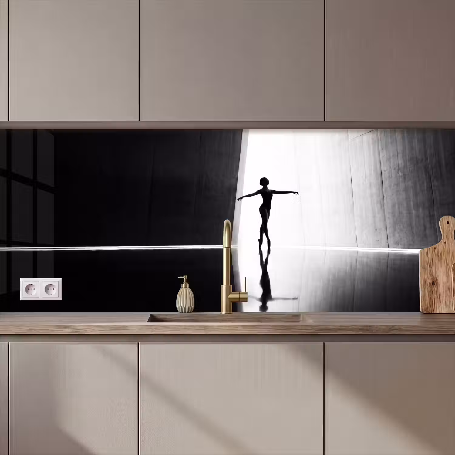 Danser - Silhouette - Kunst - Modern - Zwart-wit keuken achterwand 2 middel zz_3dshopping