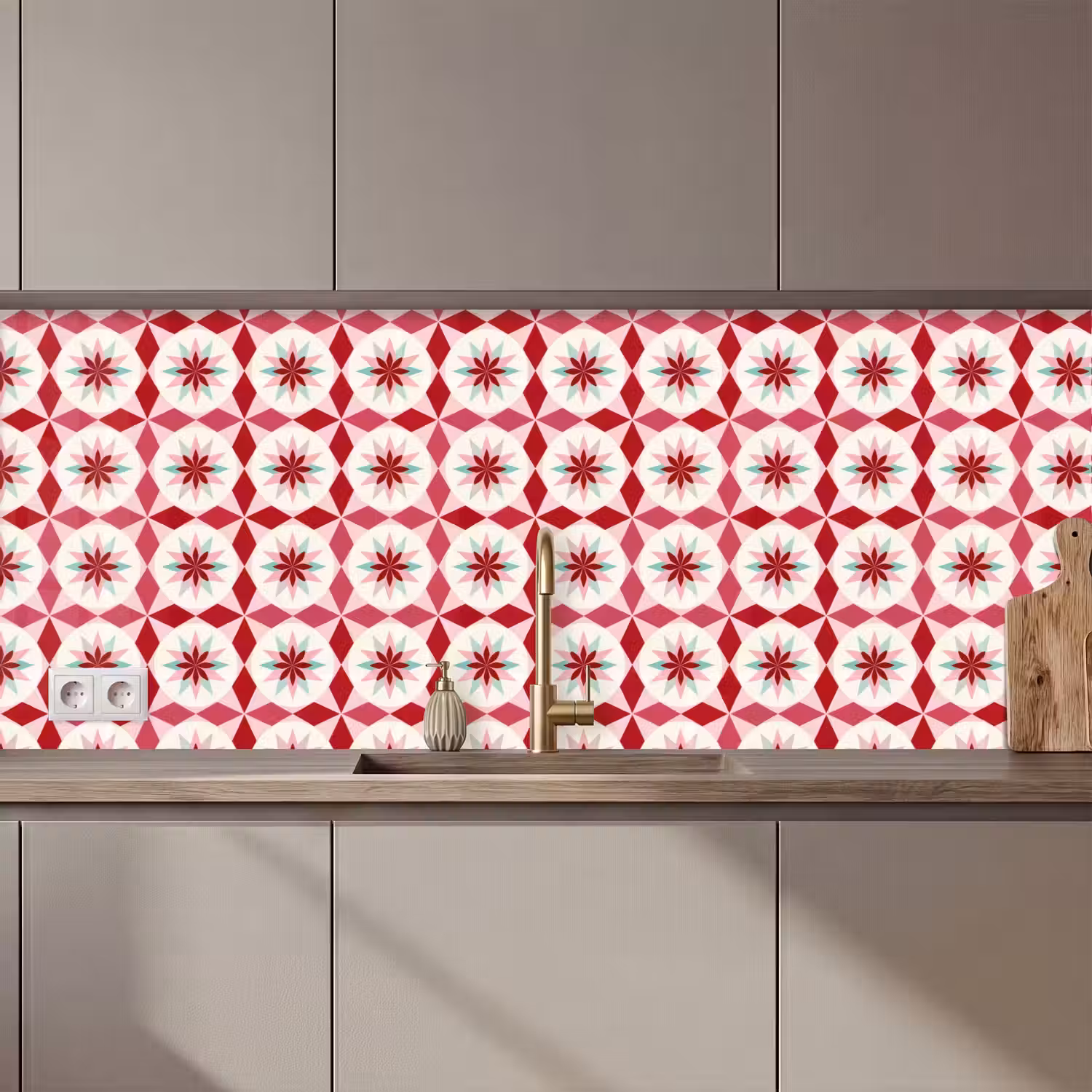 Tegelpatroon - Sterren - Retro - Roze - Mintgroen keuken achterwand 2 middel 871 zz_3dshopping