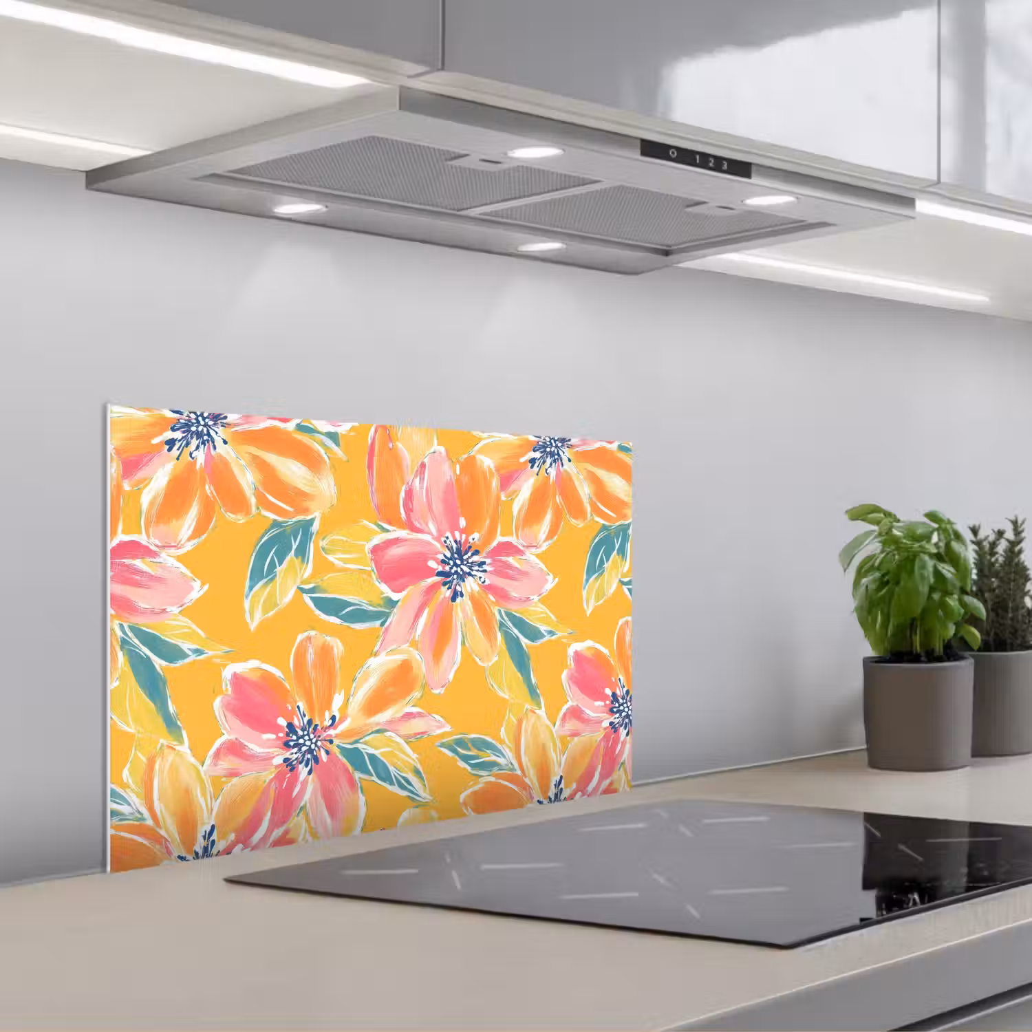 Textuur - Bloemen - Kleurrijk keuken achterwand spatscherm klein 900 -3d_schuin