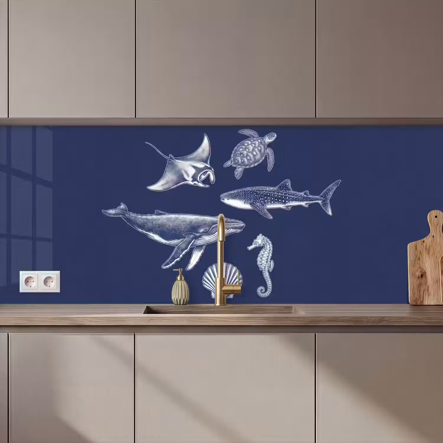 Dieren - Zeeleven - Oceaan - Graveren - Blauw keuken achterwand 2 middel zz_3dshopping