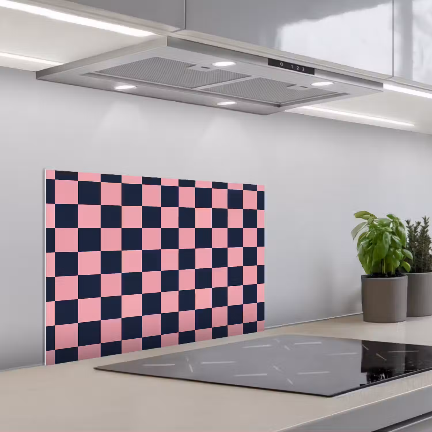 Traditioneel - Patroon - Blauw - Roze keuken achterwand spatscherm klein 900 -3d_schuin