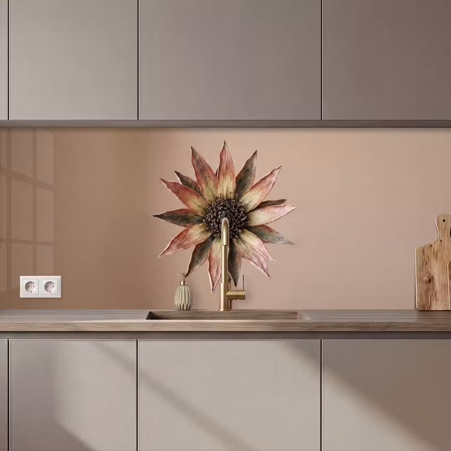 Droogbloem - Protea - Vintage - Beige - Rustiek keuken achterwand 2 middel zz_3dshopping