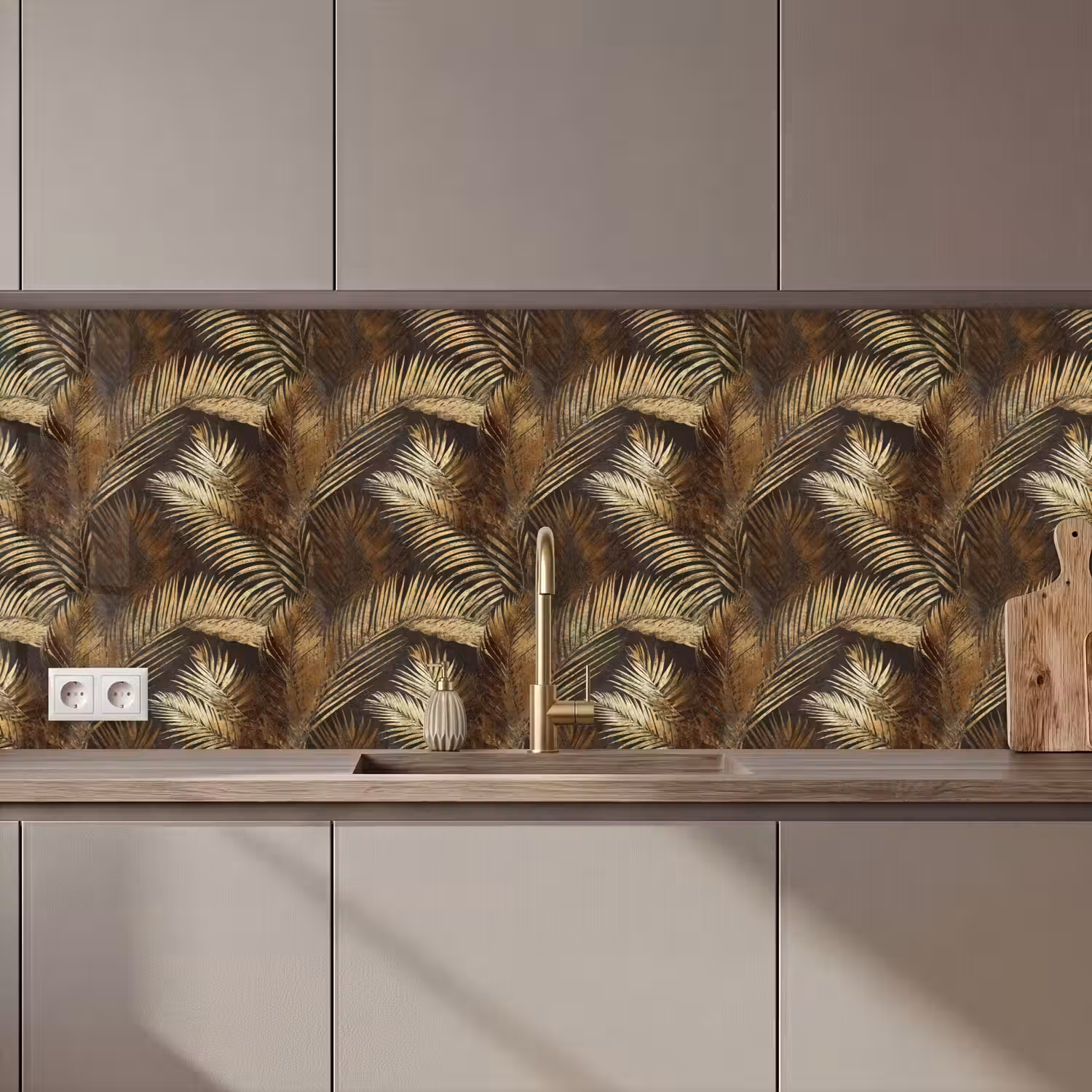 Tropisch - Bladeren - Goud keuken achterwand 2 middel 871 zz_3dshopping
