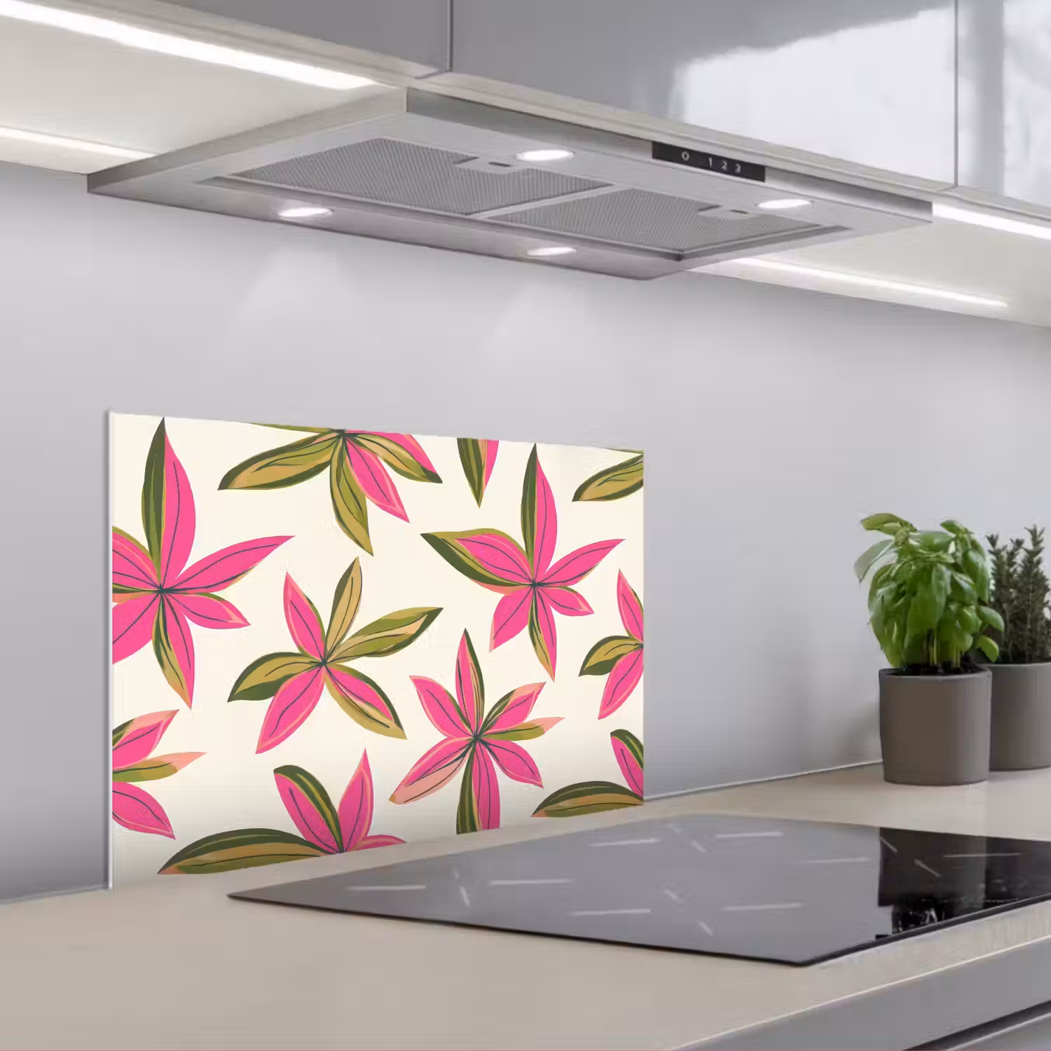 Tropisch - Bloem - Roze keuken achterwand spatscherm klein 900 -3d_schuin