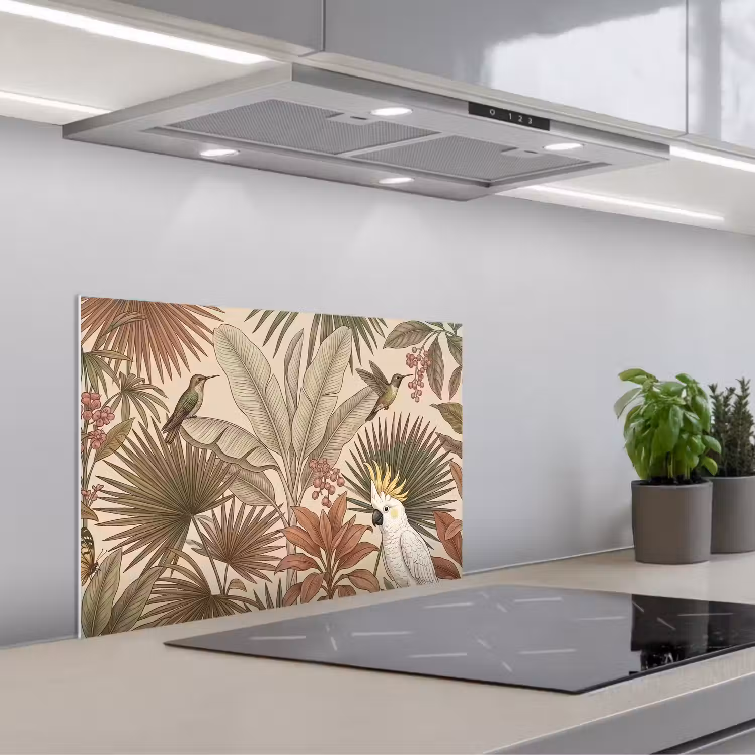 Tropisch - Vogels - Beige keuken achterwand spatscherm klein -3d_schuin