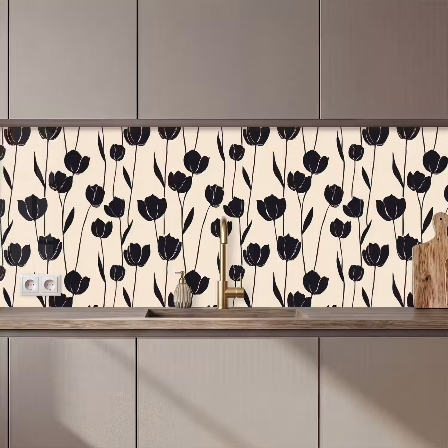Tulpen - Patroon - Zwart keuken achterwand 2 middel 871 zz_3dshopping