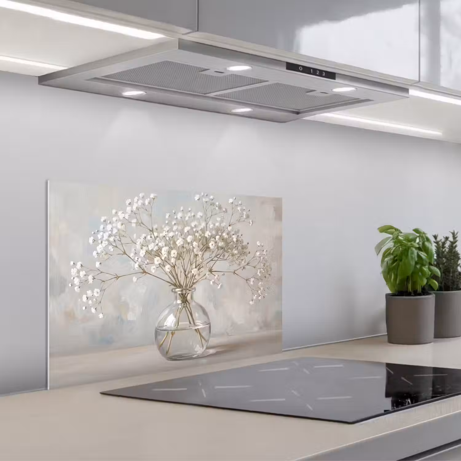 Vaas - Gipskruid - Wit keuken achterwand spatscherm klein -3d_schuin