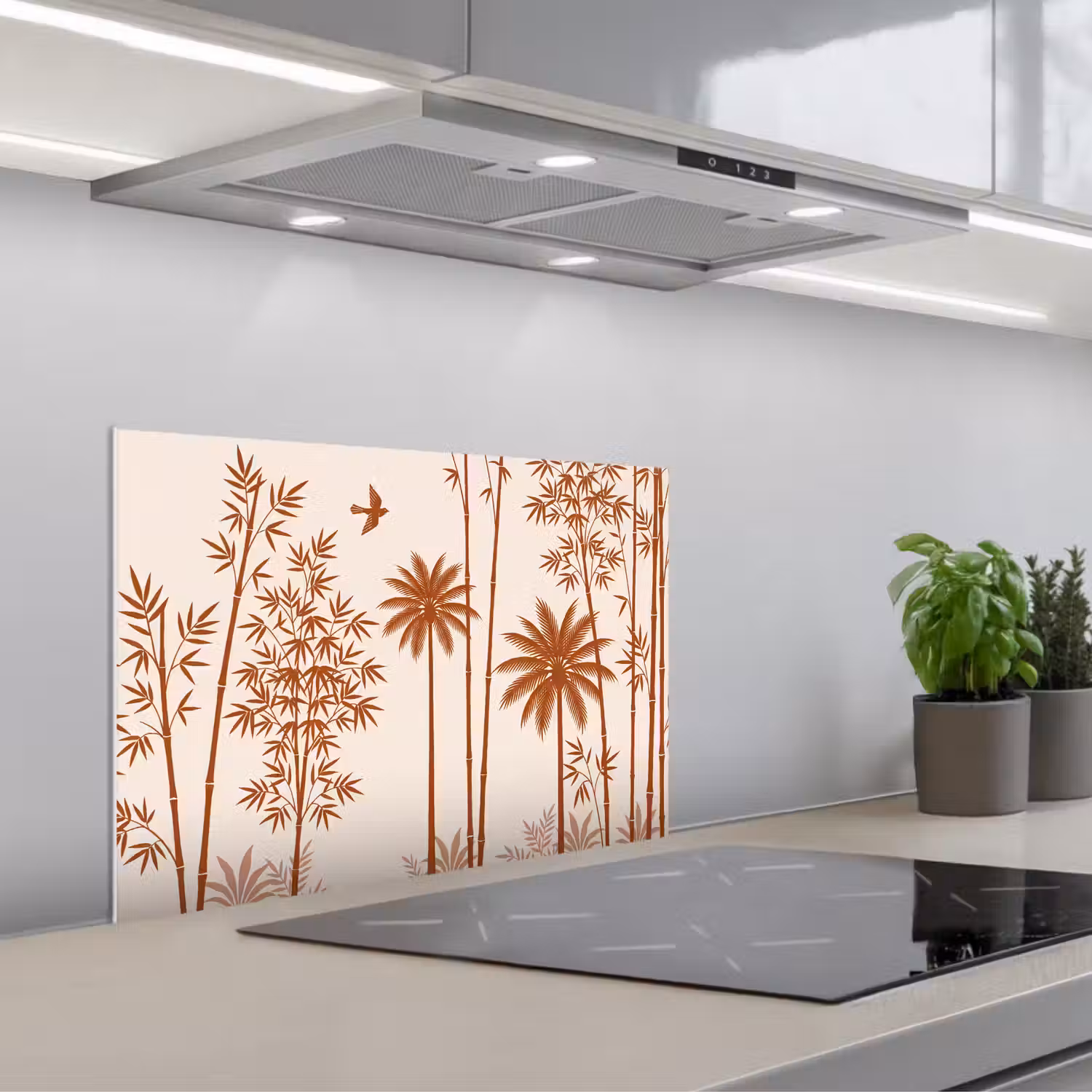 Vogel - Boom - Tropisch - Minimalistisch - Bruin keuken achterwand spatscherm klein -3d_schuin