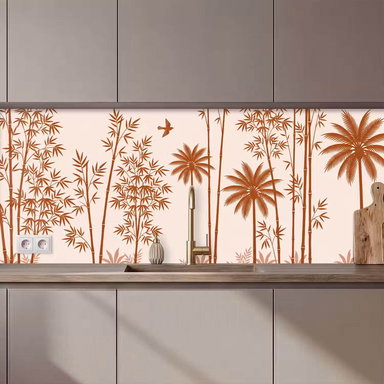 Vogel - Boom - Tropisch - Minimalistisch - Bruin keuken achterwand 2 middel zz_3dshopping