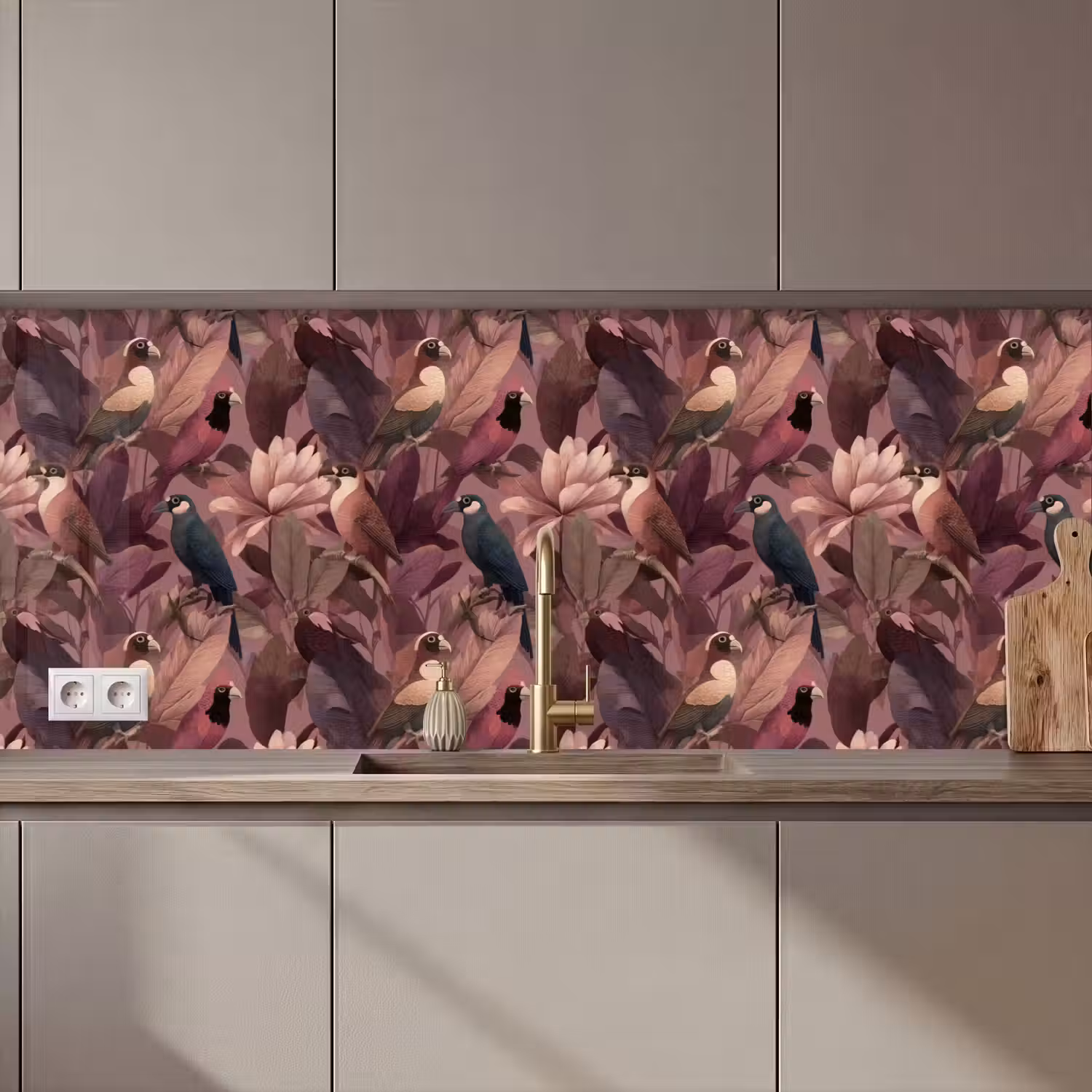 Vogels - Bladeren - Roze keuken achterwand 2 middel 871 zz_3dshopping