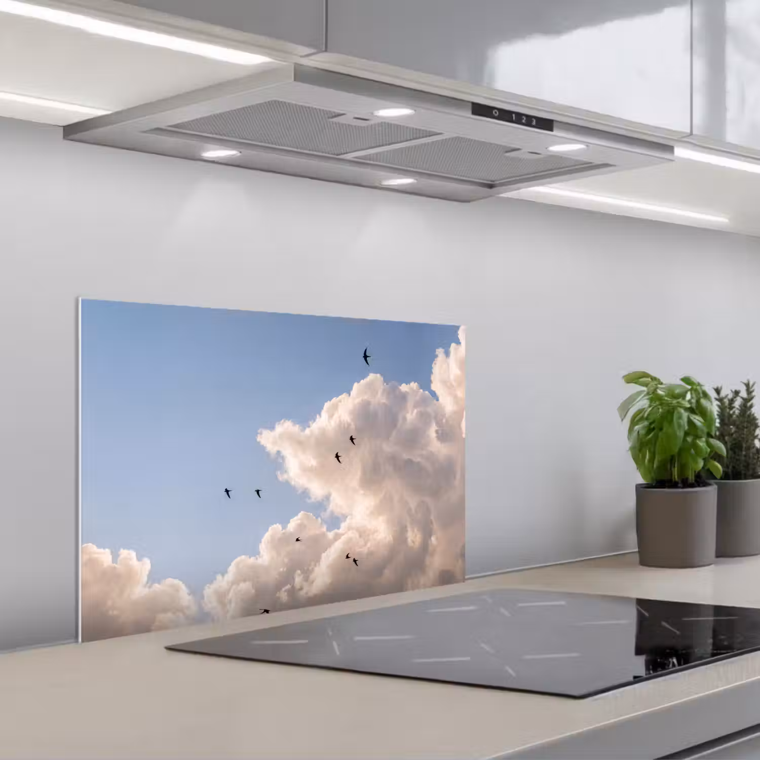 Vogel - Vlucht - Wolken - Natuur - Blauw keuken achterwand spatscherm klein -3d_schuin