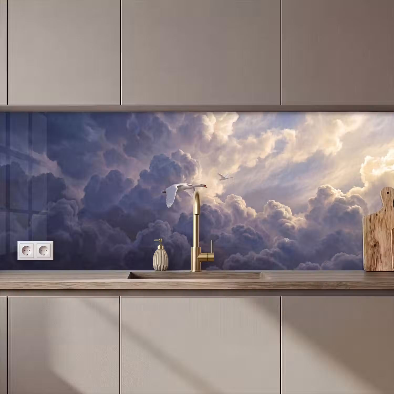 Vogel - Vliegend - Natuur - Wit - Wolken keuken achterwand 2 middel zz_3dshopping