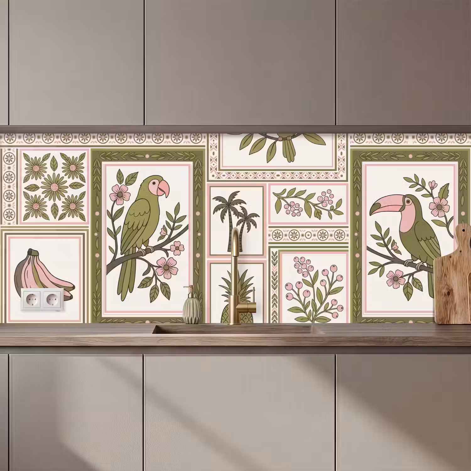Vogel - Tropisch - Patroon - Decoratief - Groen keuken achterwand 2 middel zz_3dshopping
