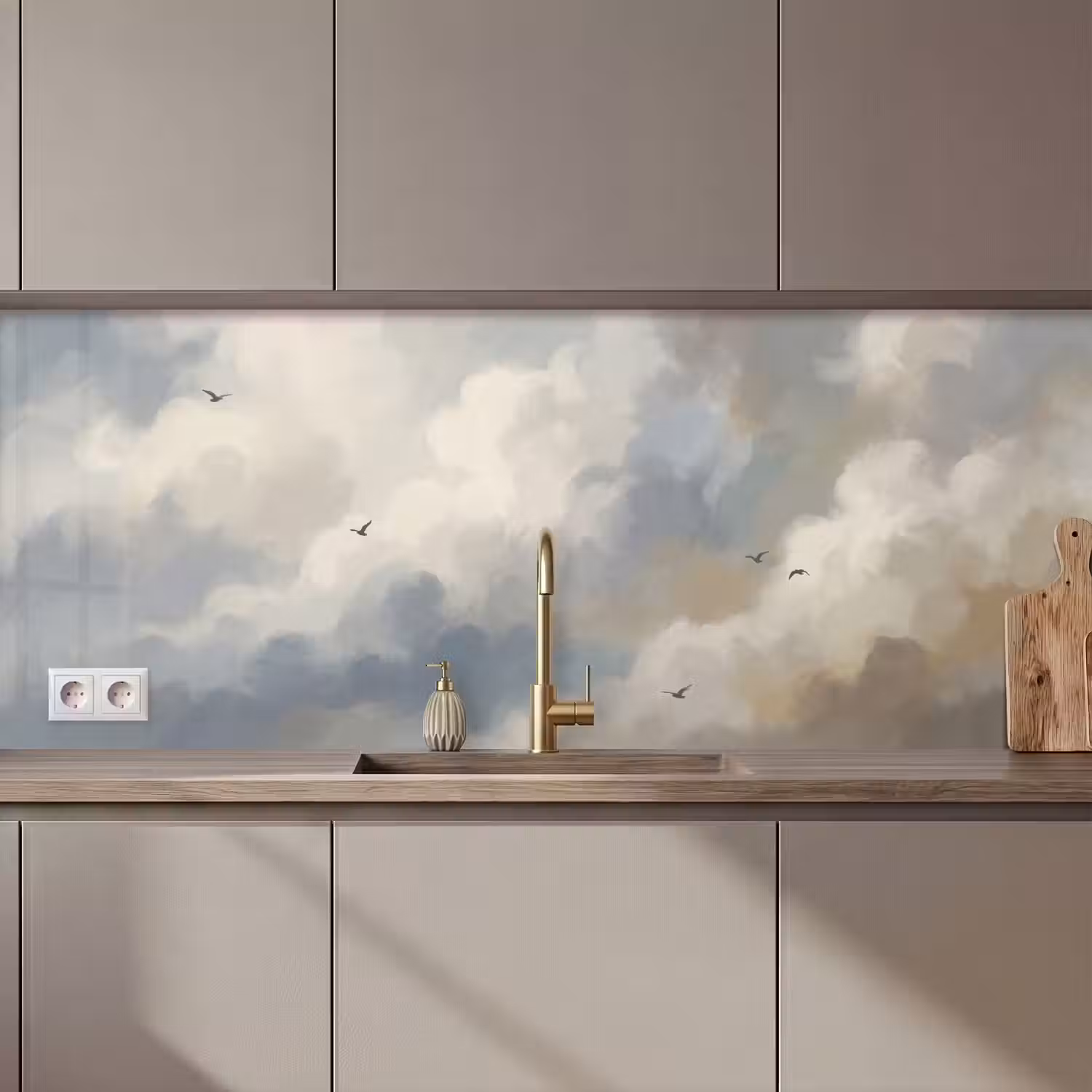 Vogel - Wolken - Natuur - Modern - Grijs keuken achterwand 2 middel zz_3dshopping