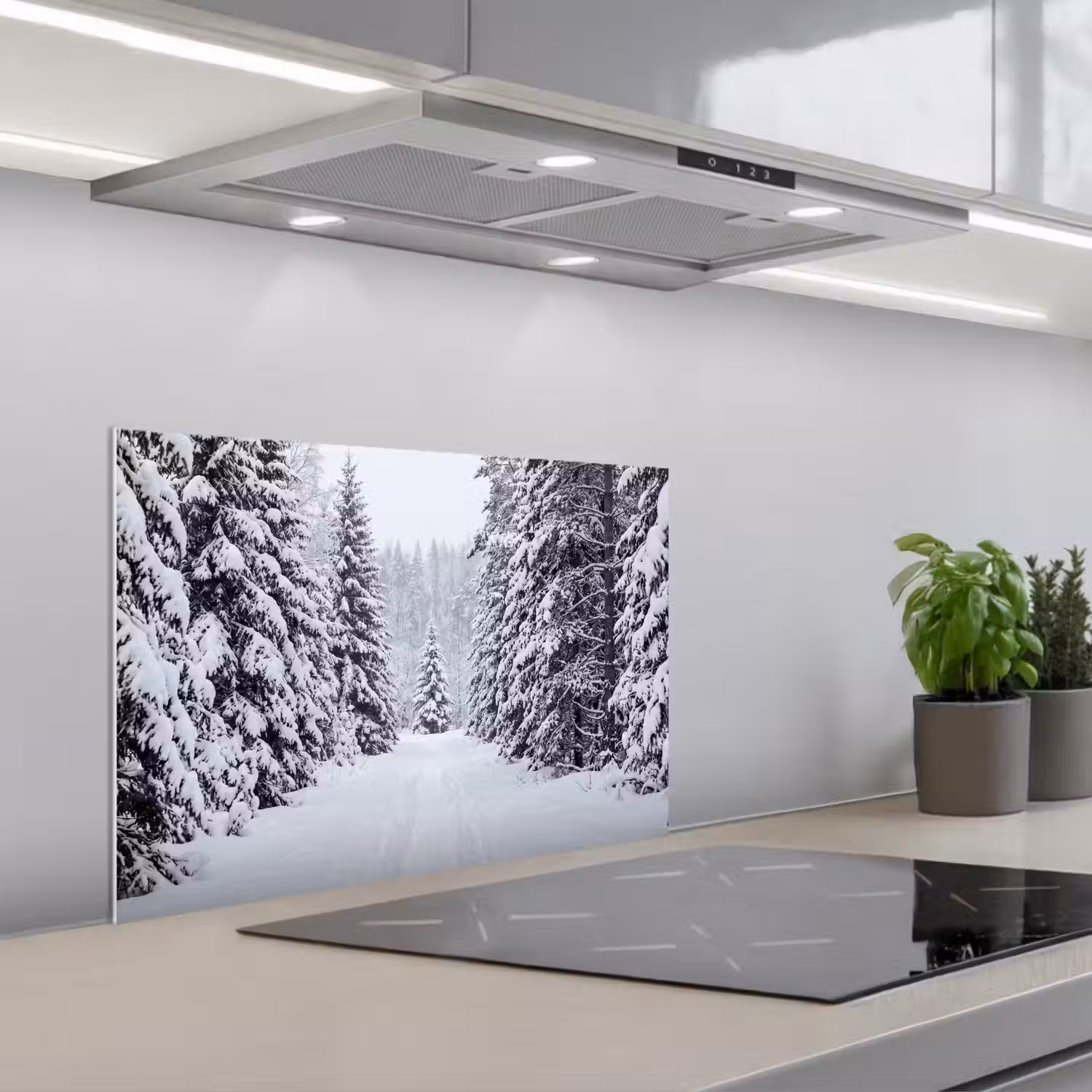 Bos - Winter - Sneeuw - Pad - Natuur keuken achterwand spatscherm klein -3d_schuin