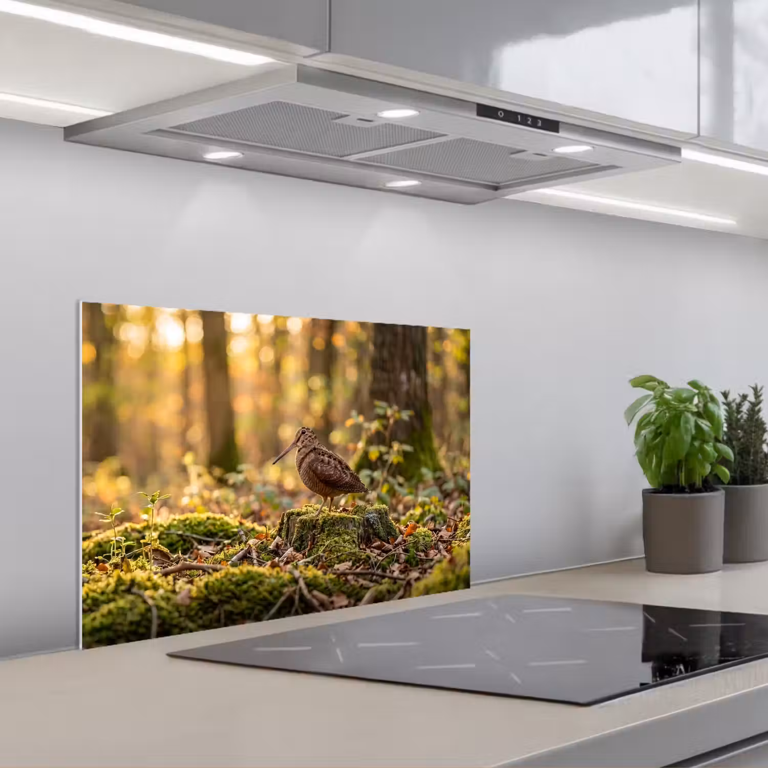 Houtsnip - Bos - Bladeren - Herfst - Gecamoufleerd keuken achterwand spatscherm klein -3d_schuin