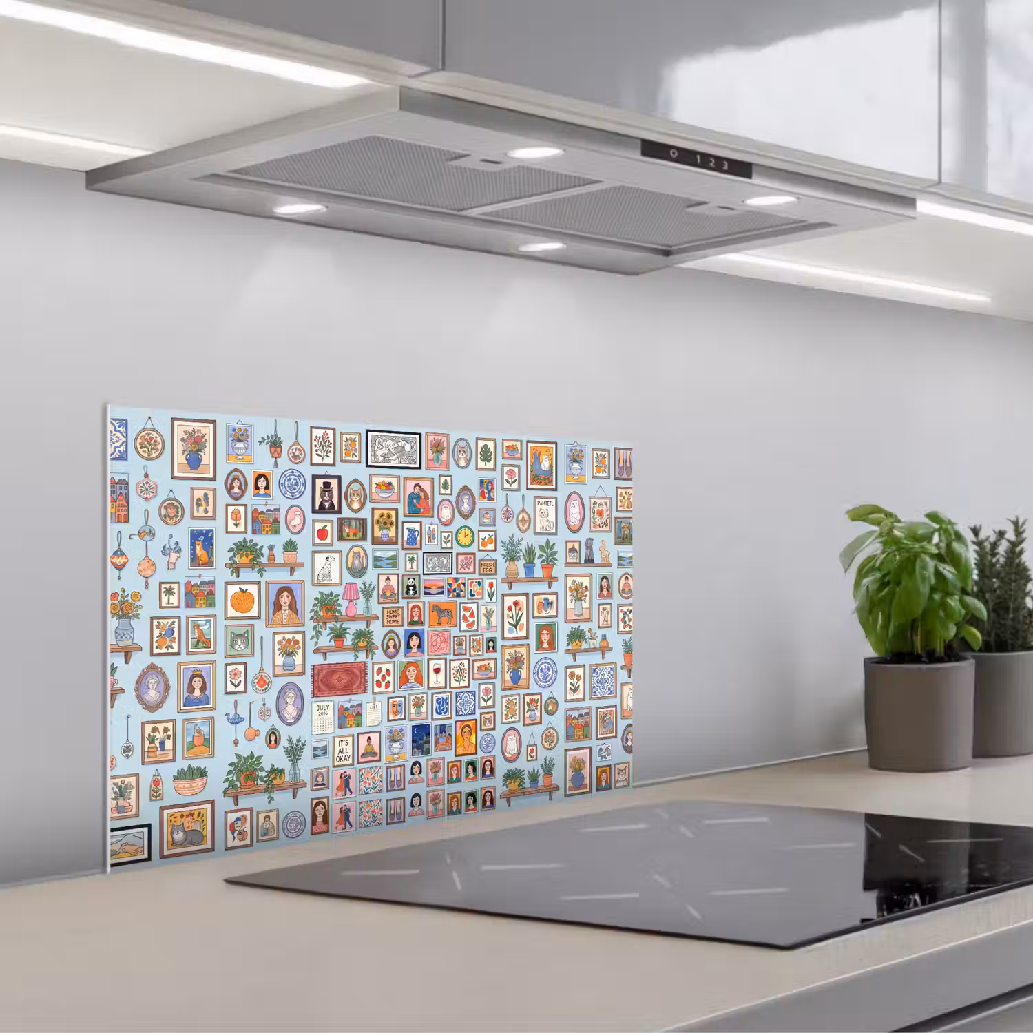 Wanddecoratie - Collectie - Huis - Illustratief - Kleurrijk keuken achterwand spatscherm klein -3d_schuin
