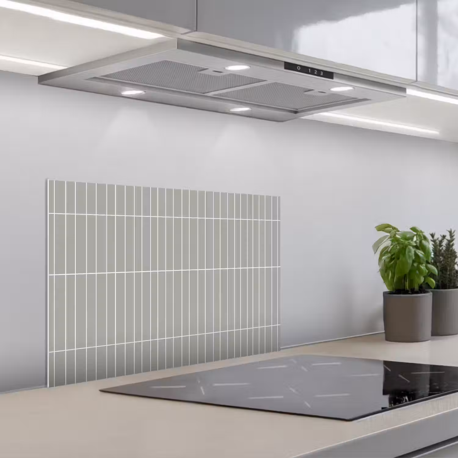 Wandtegel - Verticaal - Lichtgrijs keuken achterwand spatscherm klein 900 -3d_schuin