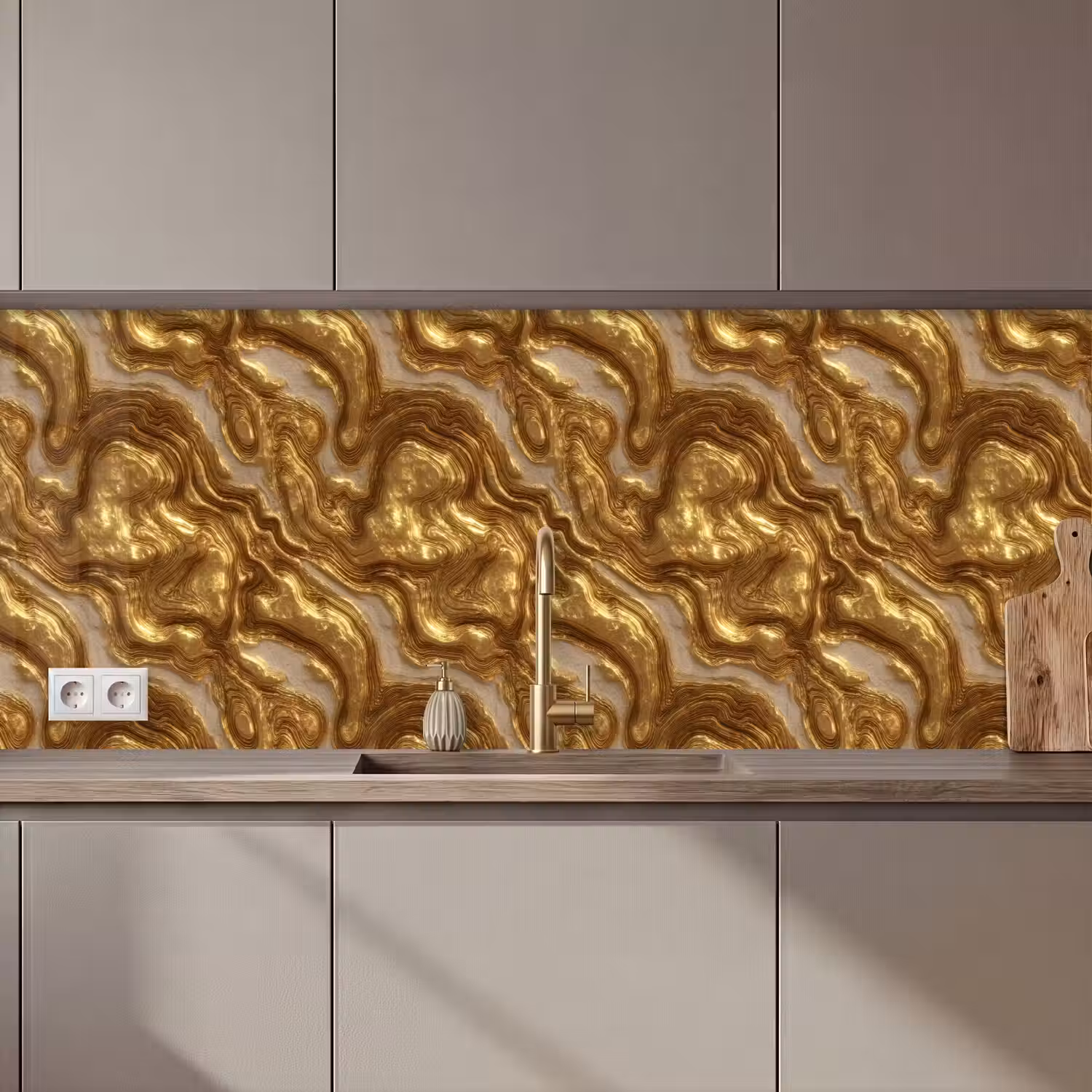 Golven - Organisch - Goud - Crème keuken achterwand 2 middel 871 zz_3dshopping
