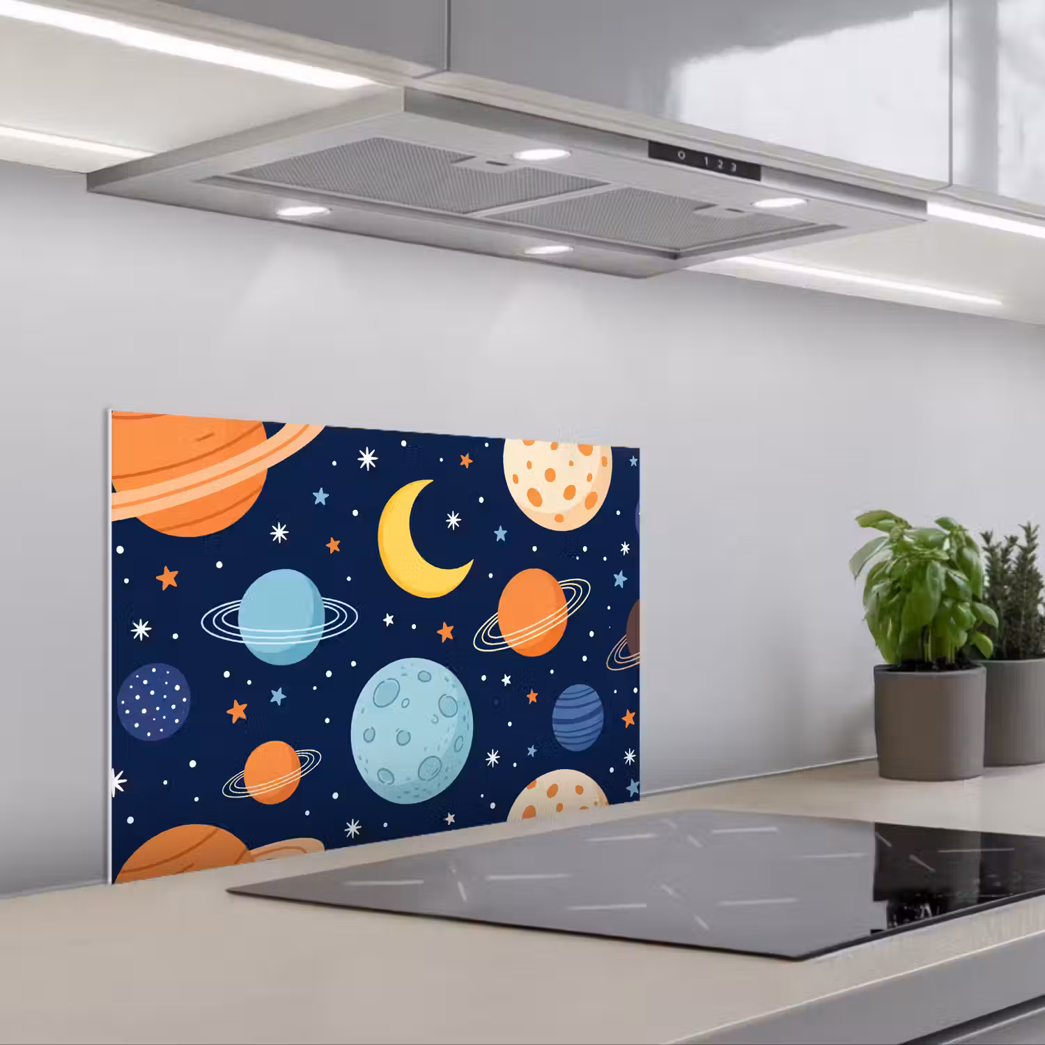 Ruimte - Planeten - Kleurrijk keuken achterwand spatscherm klein -3d_schuin