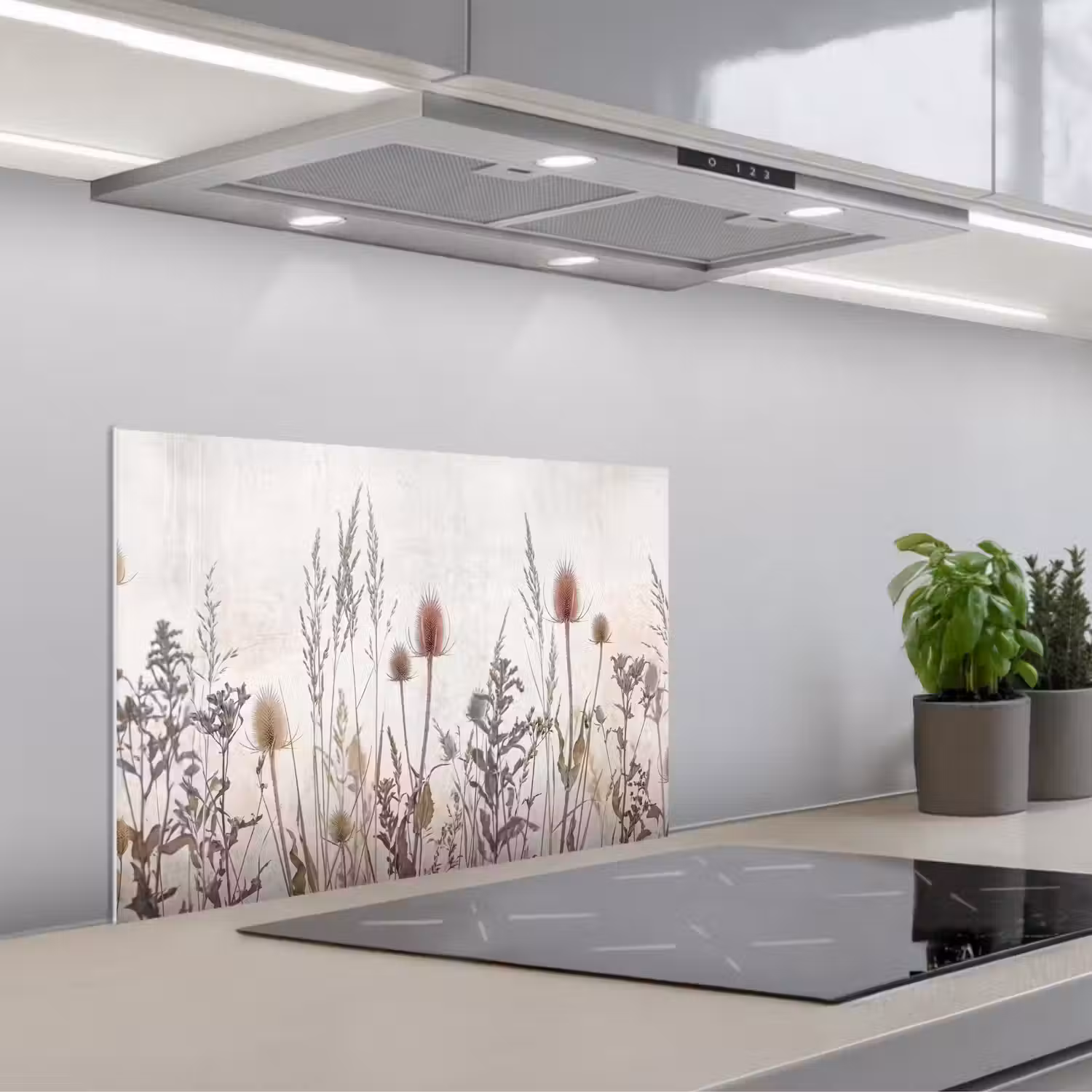 Weidebloemen - Design - Sepia keuken achterwand spatscherm klein -3d_schuin
