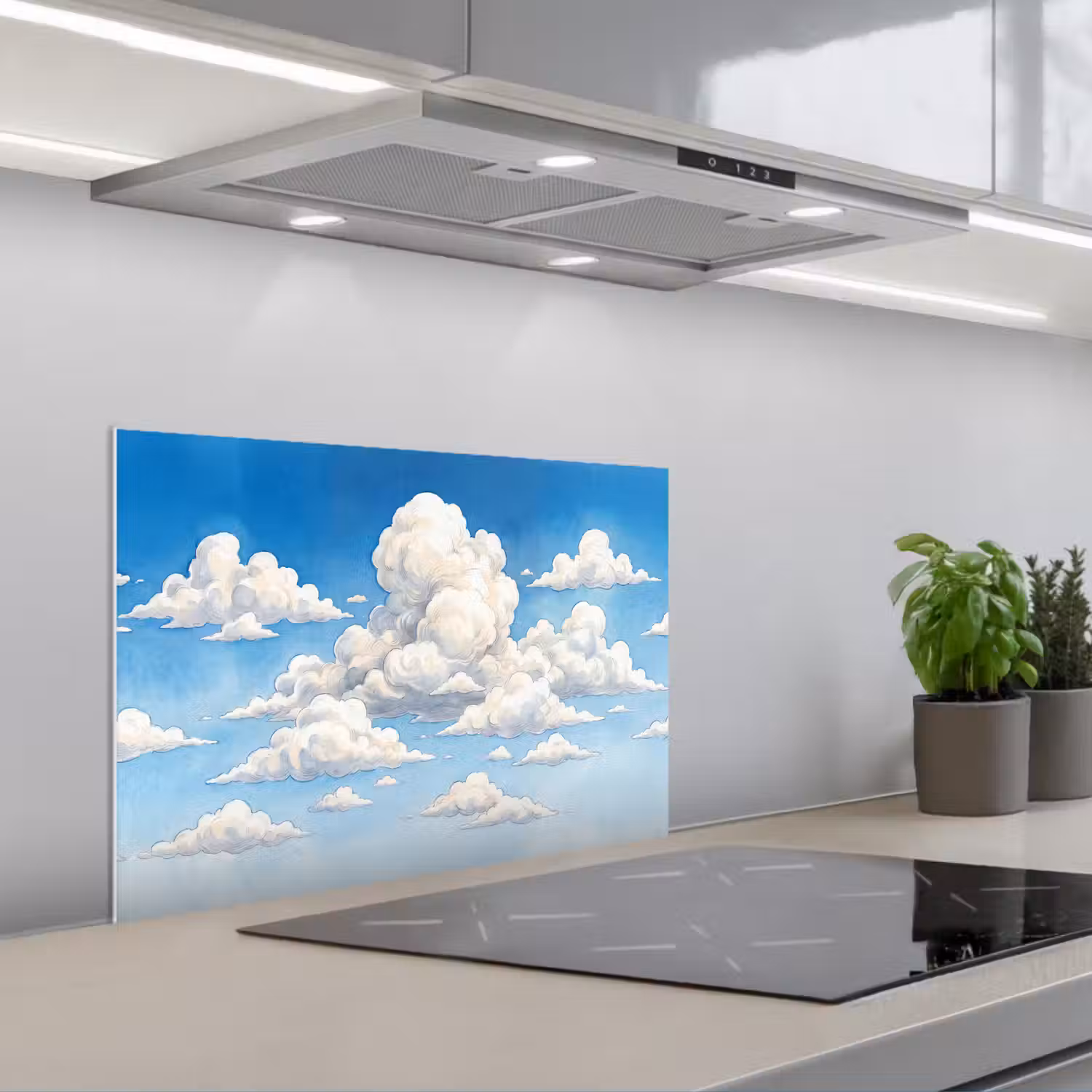 Wolken - Blauwe lucht - Natuur - Modern - Wit keuken achterwand spatscherm klein -3d_schuin