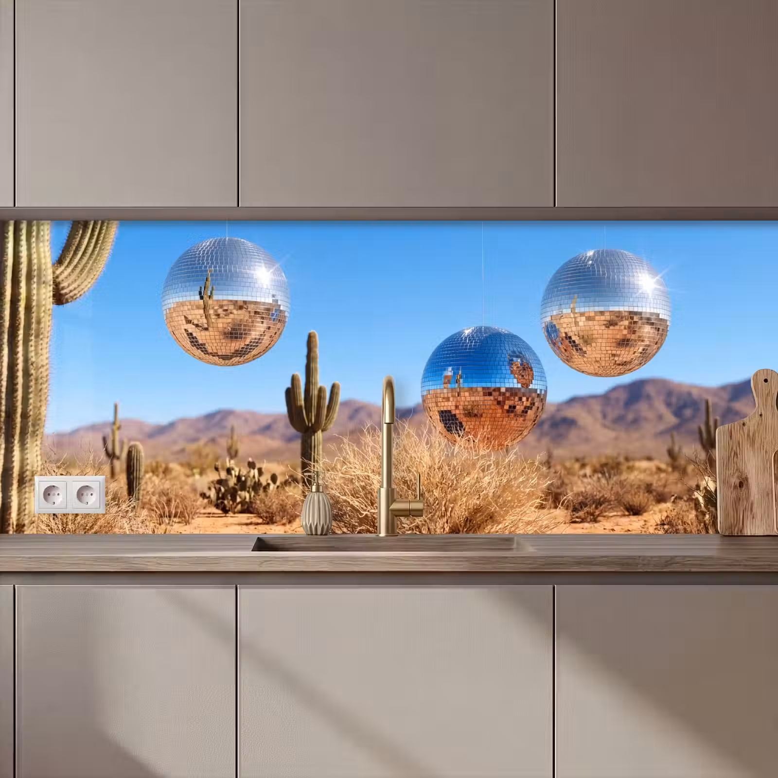 Küchenrückwand - Wüste – Spiegelkugel – Kunst - Woestijn - Spiegelbal - Kunst keuken achterwand 2 middel zz_3dshopping