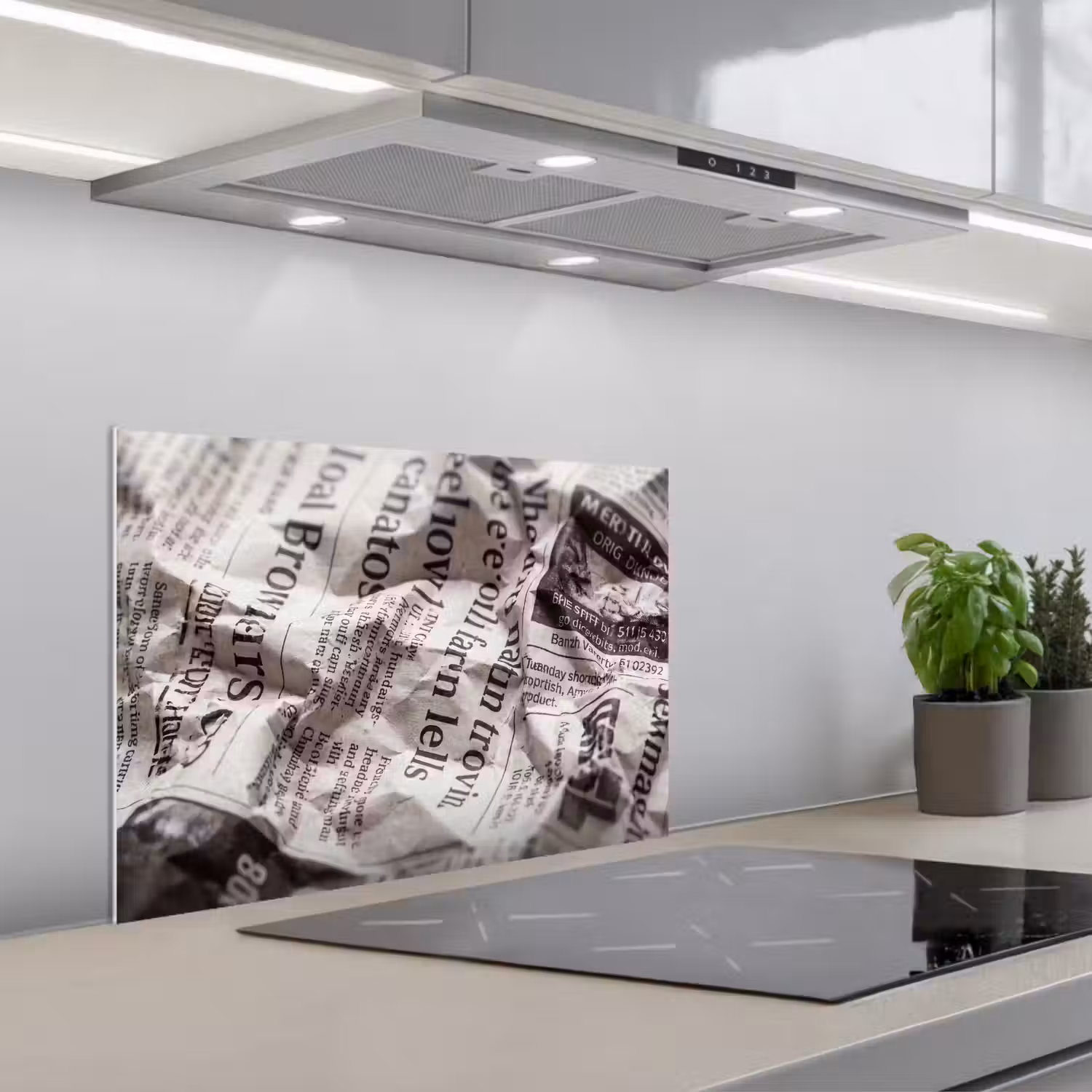 Krant - Gekreukeld - Textuur - Vintage - Zwart-wit keuken achterwand spatscherm klein -3d_schuin