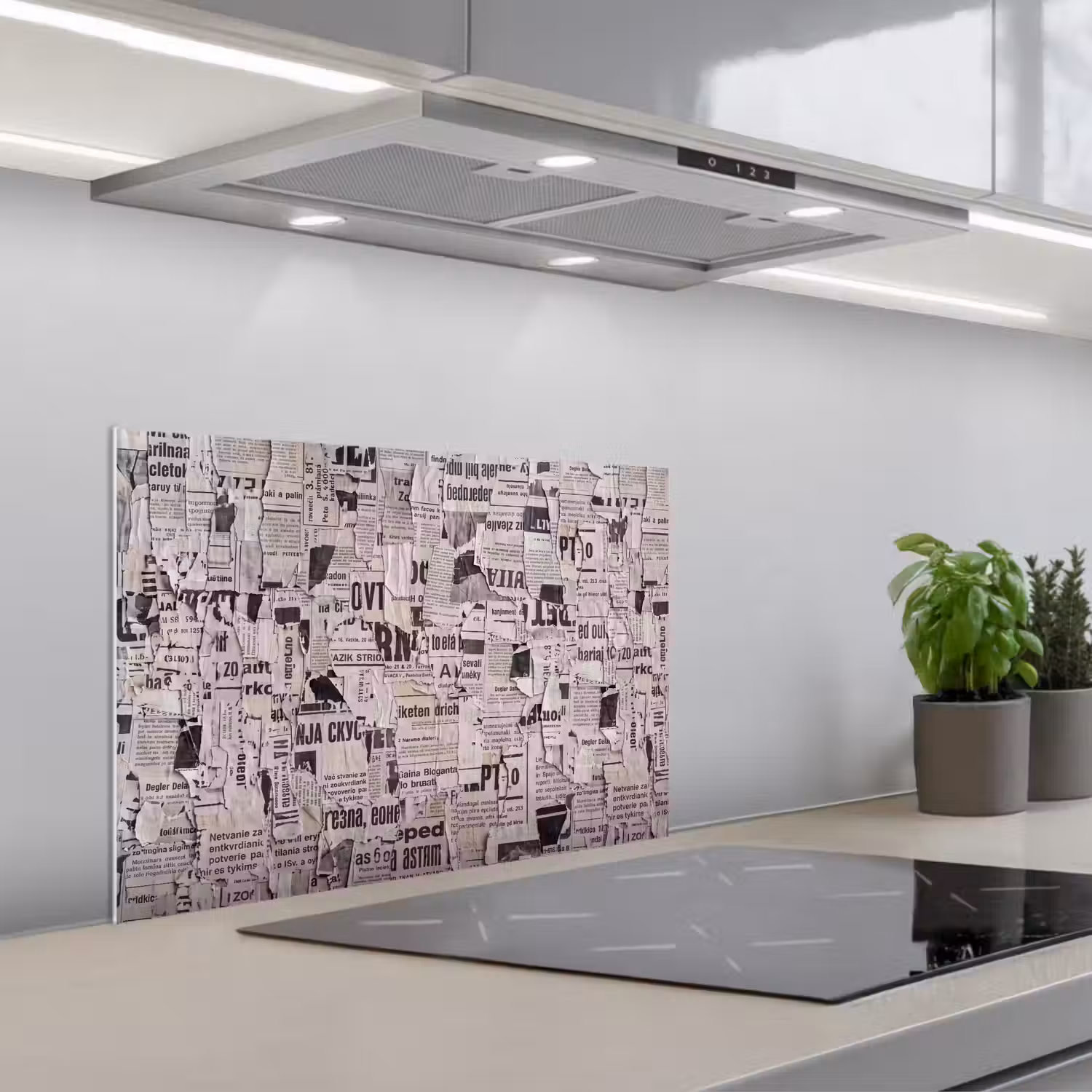Krant - Gescheurd - Textuur - Abstract - Zwart-wit keuken achterwand spatscherm klein -3d_schuin