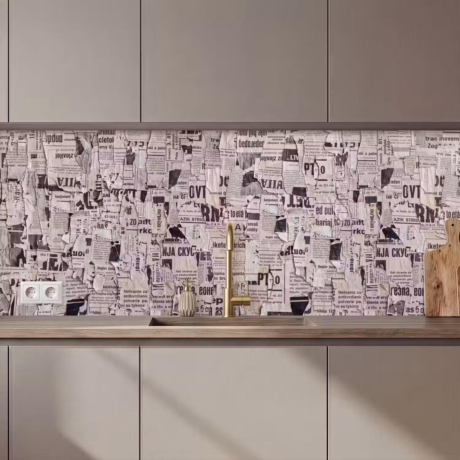 Krant - Gescheurd - Textuur - Abstract - Zwart-wit keuken achterwand 2 middel zz_3dshopping