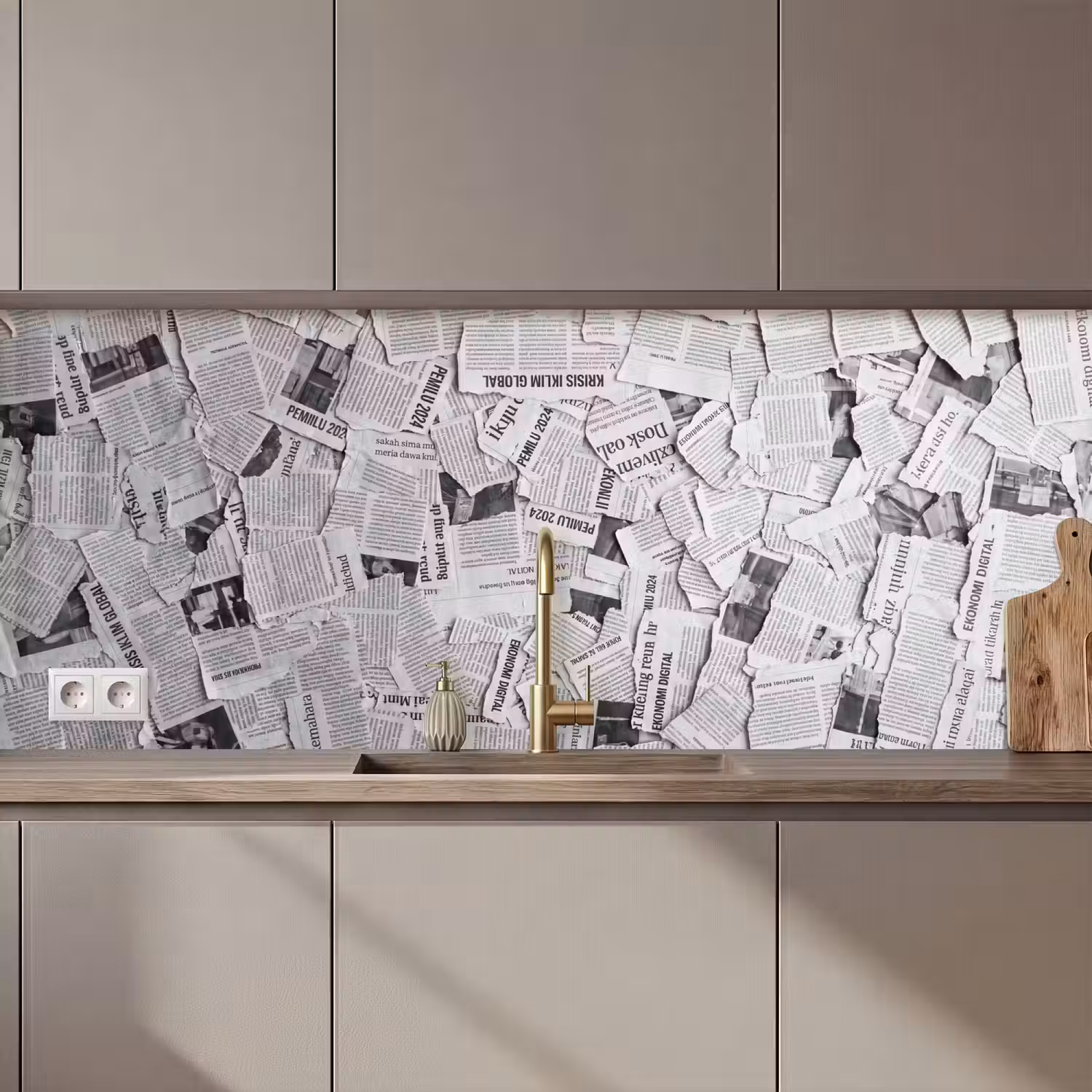 Krant - Versnipperd - Textuur - Zwart-wit - Abstract keuken achterwand 2 middel zz_3dshopping
