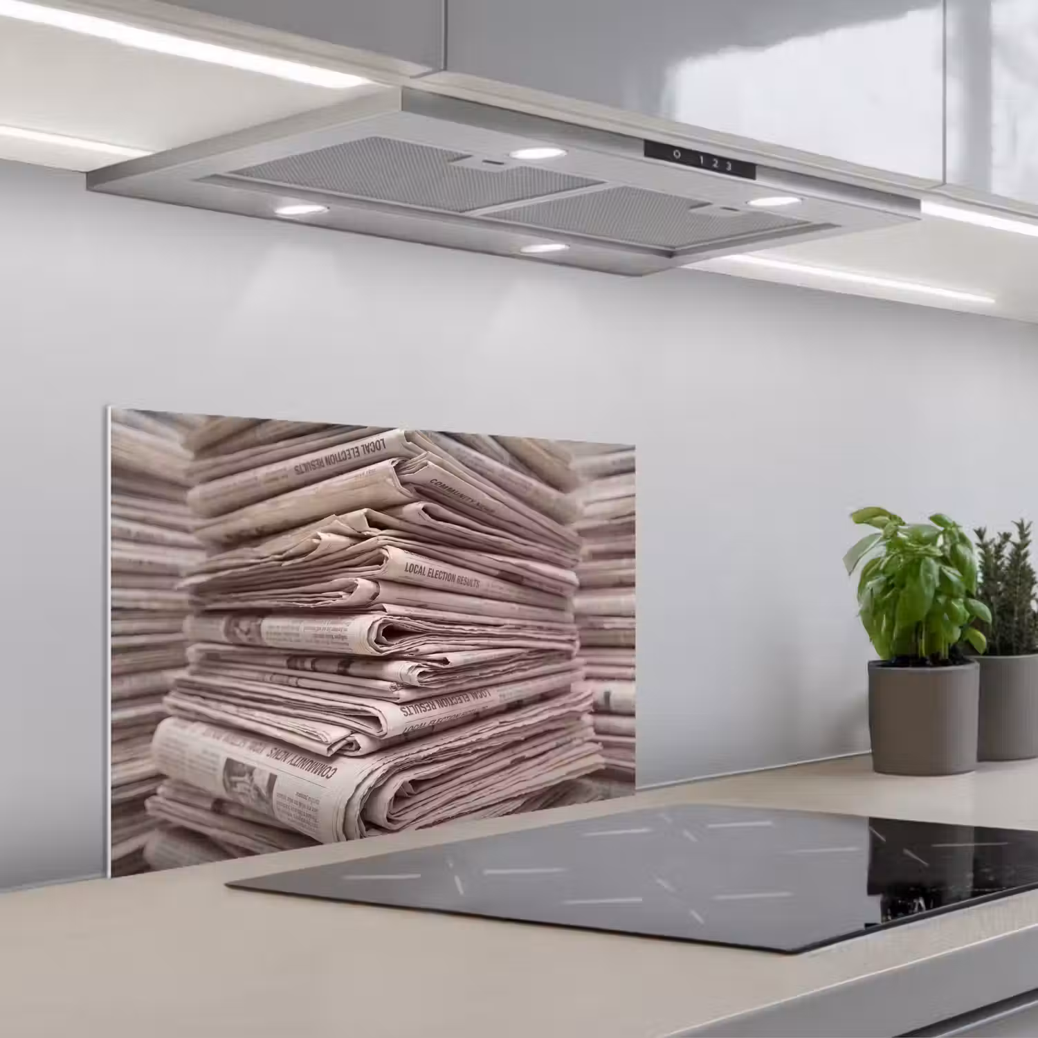 Kranten - Stapel - Nieuws - Vintage - Beige keuken achterwand spatscherm klein -3d_schuin