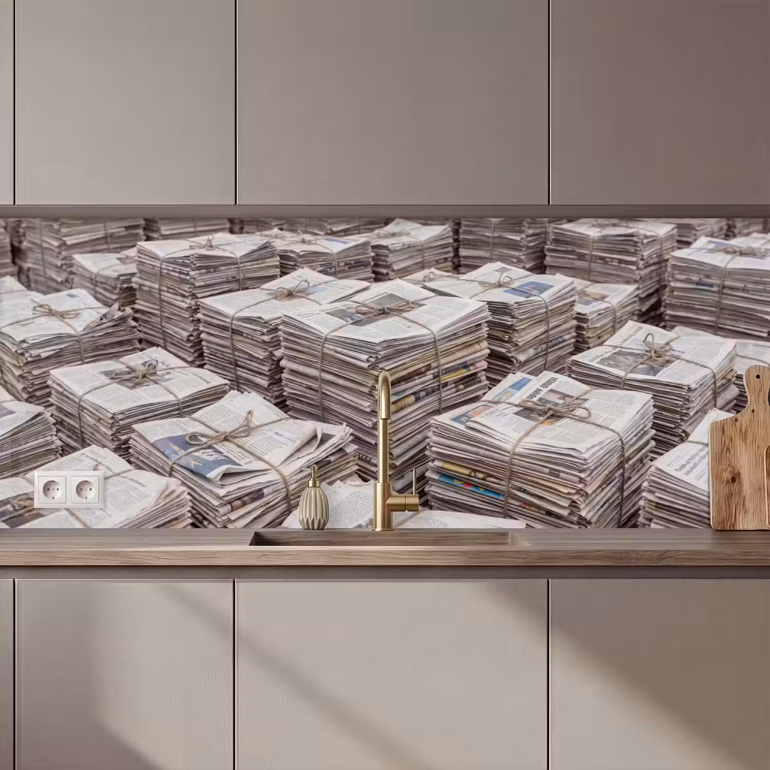 Kranten - Stapels - Touw - Informatie - Vintage keuken achterwand 2 middel zz_3dshopping