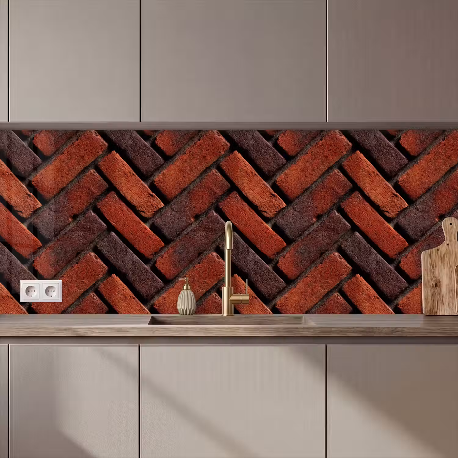 Bakstenen - Visgraat - Structuur - Roodbruin keuken achterwand 2 middel 871 zz_3dshopping