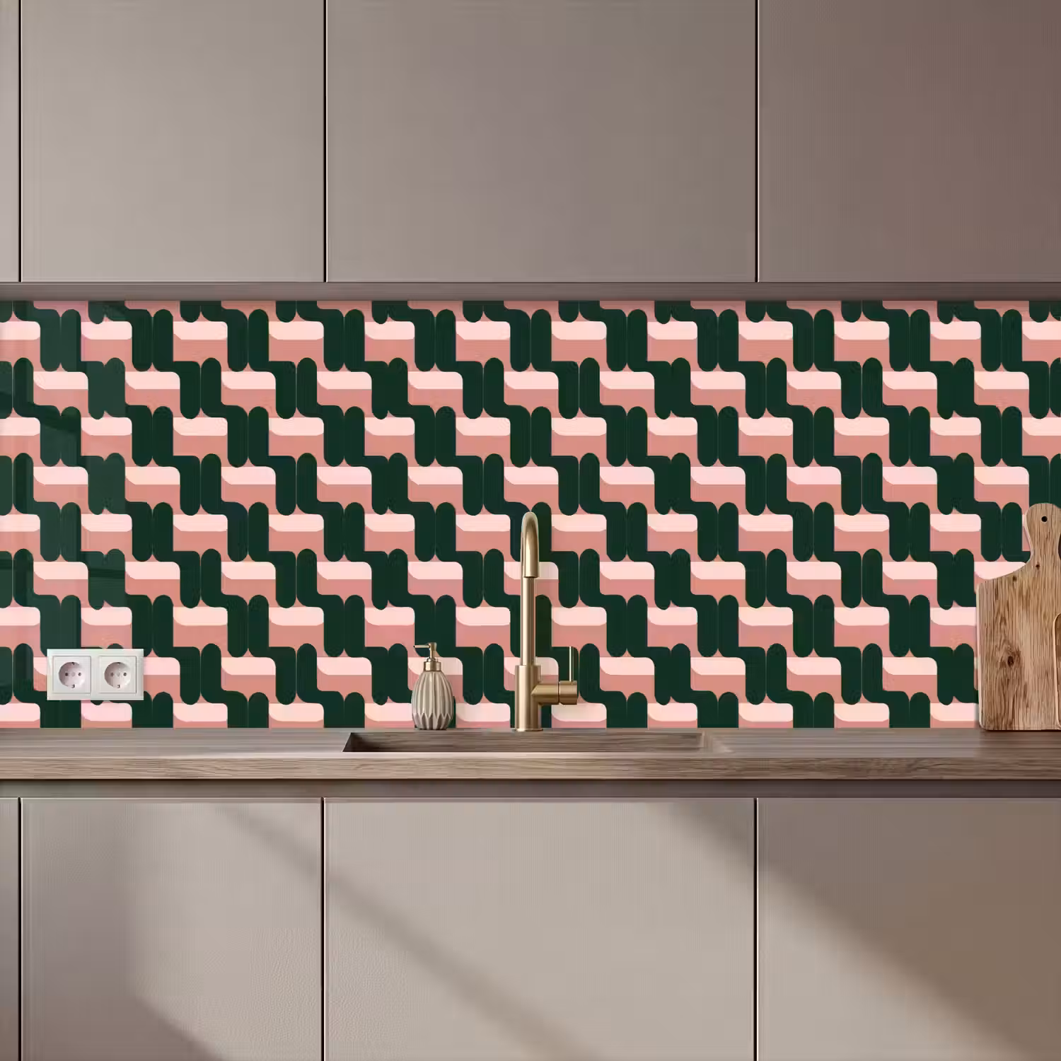 Vlechtpatroon - Groen - Roze - Geometrisch keuken achterwand 2 middel 871 zz_3dshopping