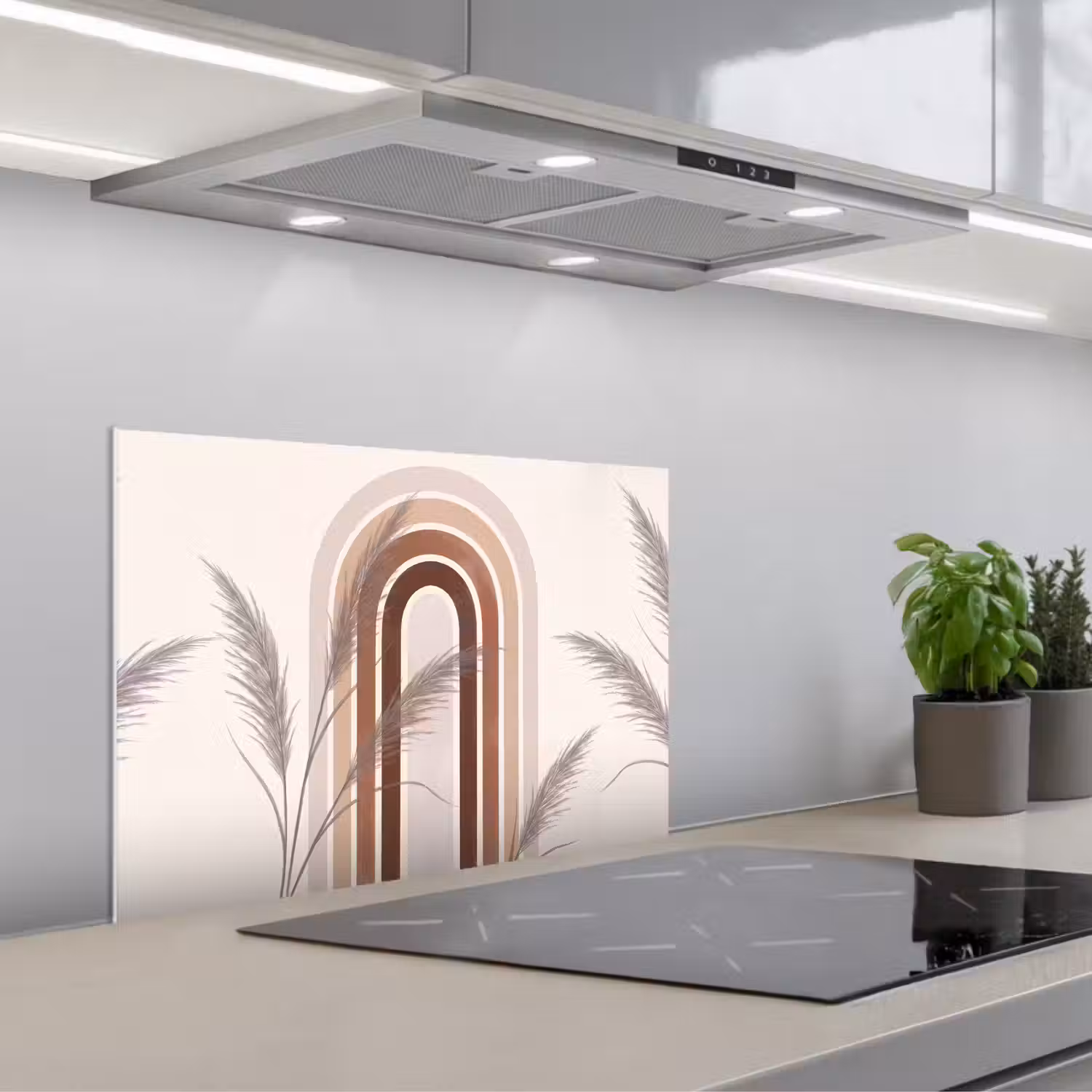 Abstract - Bogen - Plant - Boho - Beige keuken achterwand spatscherm klein -3d_schuin