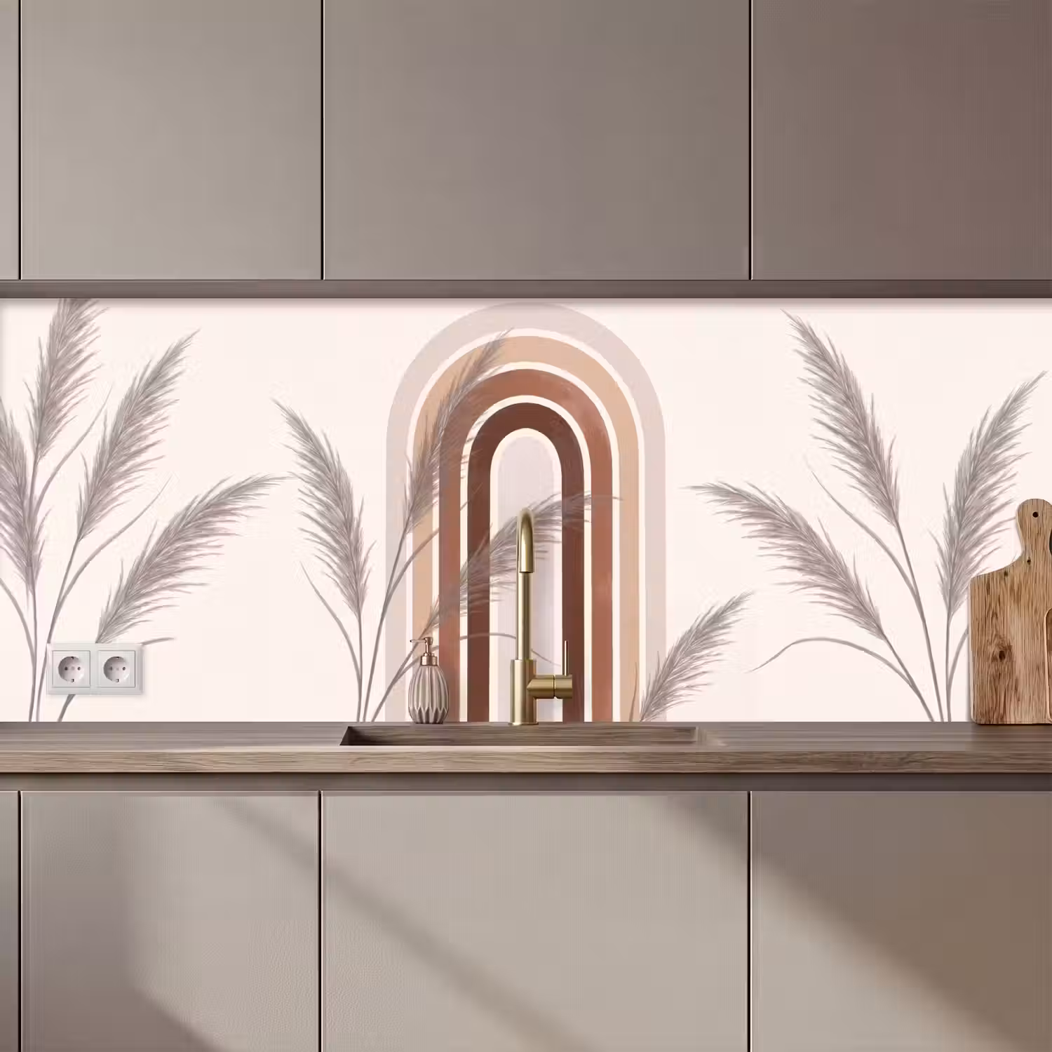 Abstract - Bogen - Plant - Boho - Beige keuken achterwand 2 middel zz_3dshopping