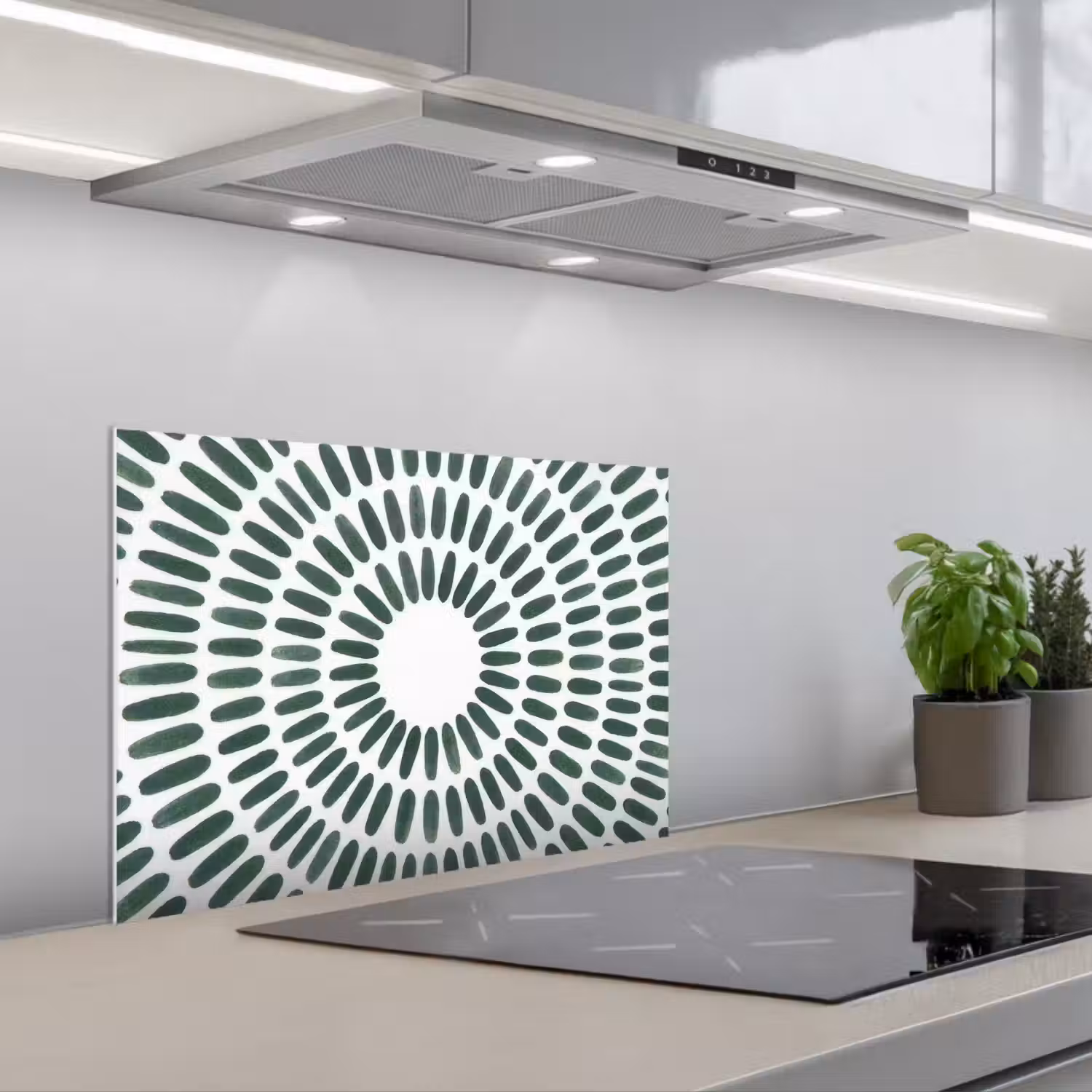Abstract - Cirkel - Patroon - Modern - Groen keuken achterwand spatscherm klein -3d_schuin