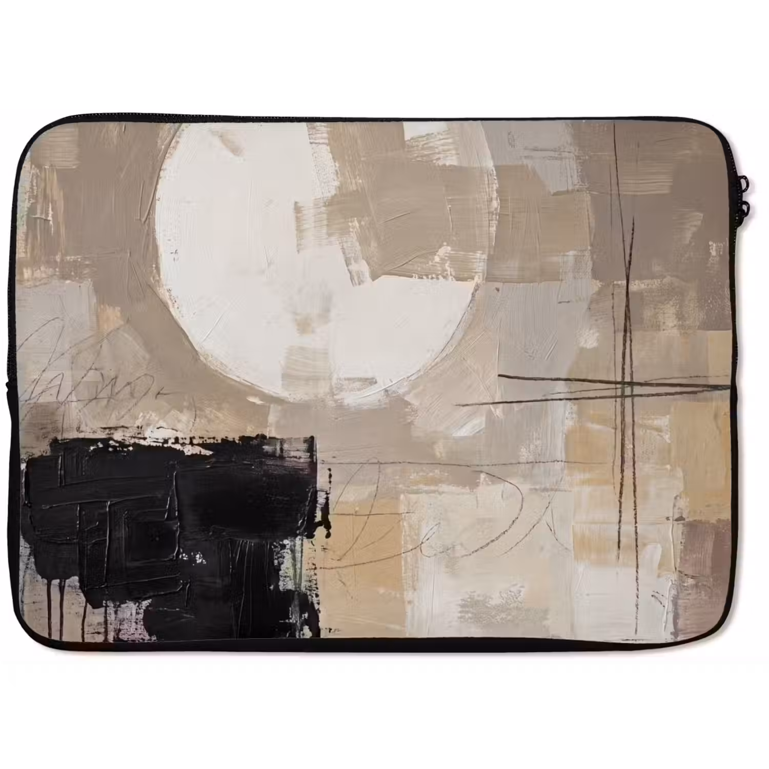Abstract - Cirkel - Modern - Beige - Zwart - Minimalistisch laptophoes neopreen klein -zkaufland3dotto