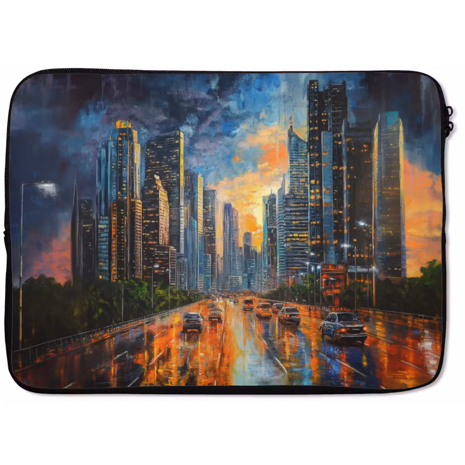 Auto - Skyline - Zon - Blauw laptophoes neopreen klein -zkaufland3dotto