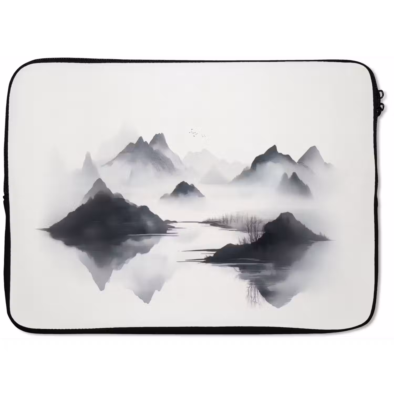 Bergen - Mistig - Water - Wit laptophoes neopreen klein -zkaufland3dotto